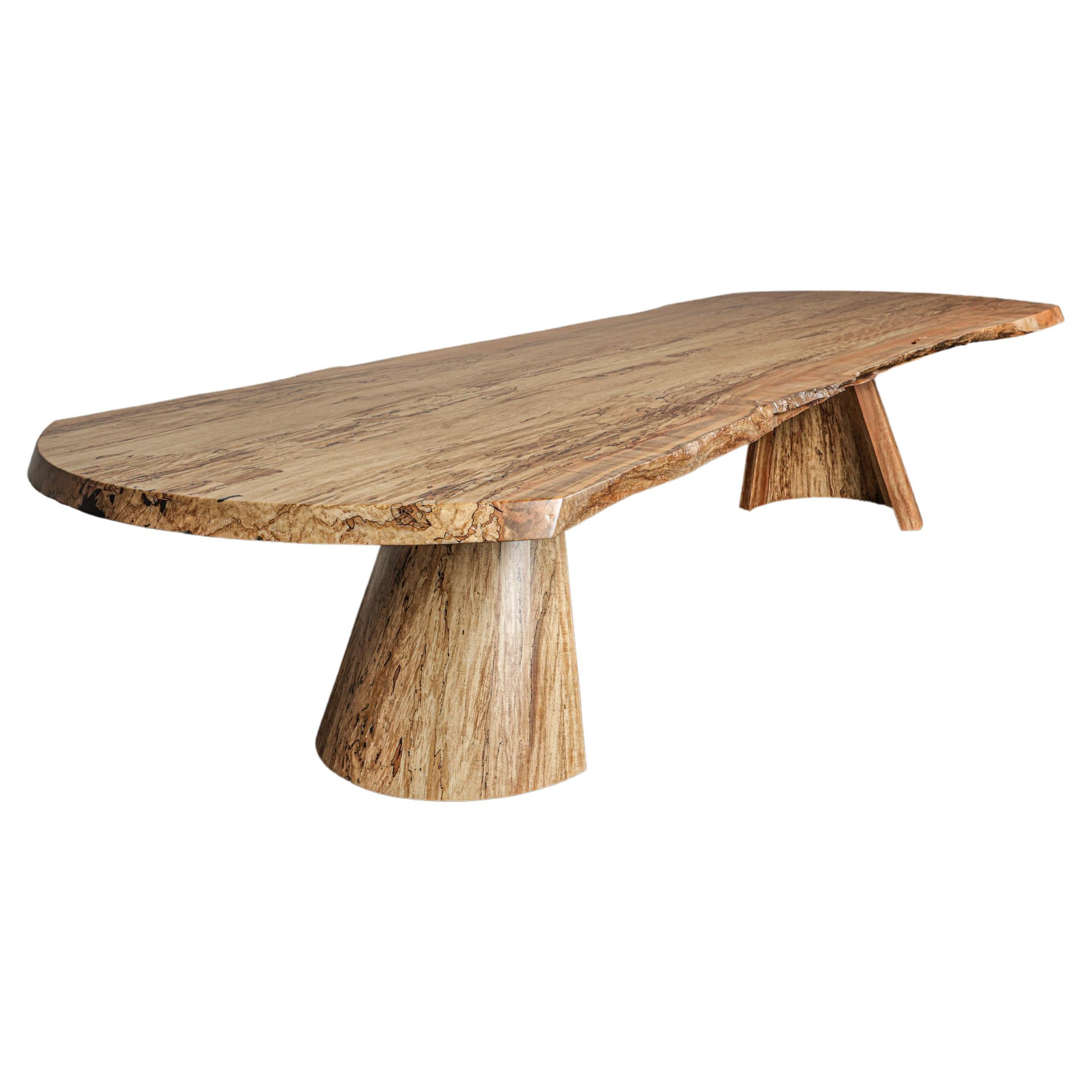 In Stock - Solid Spalted Maple Dining Table - 12 Ft - Cove Base