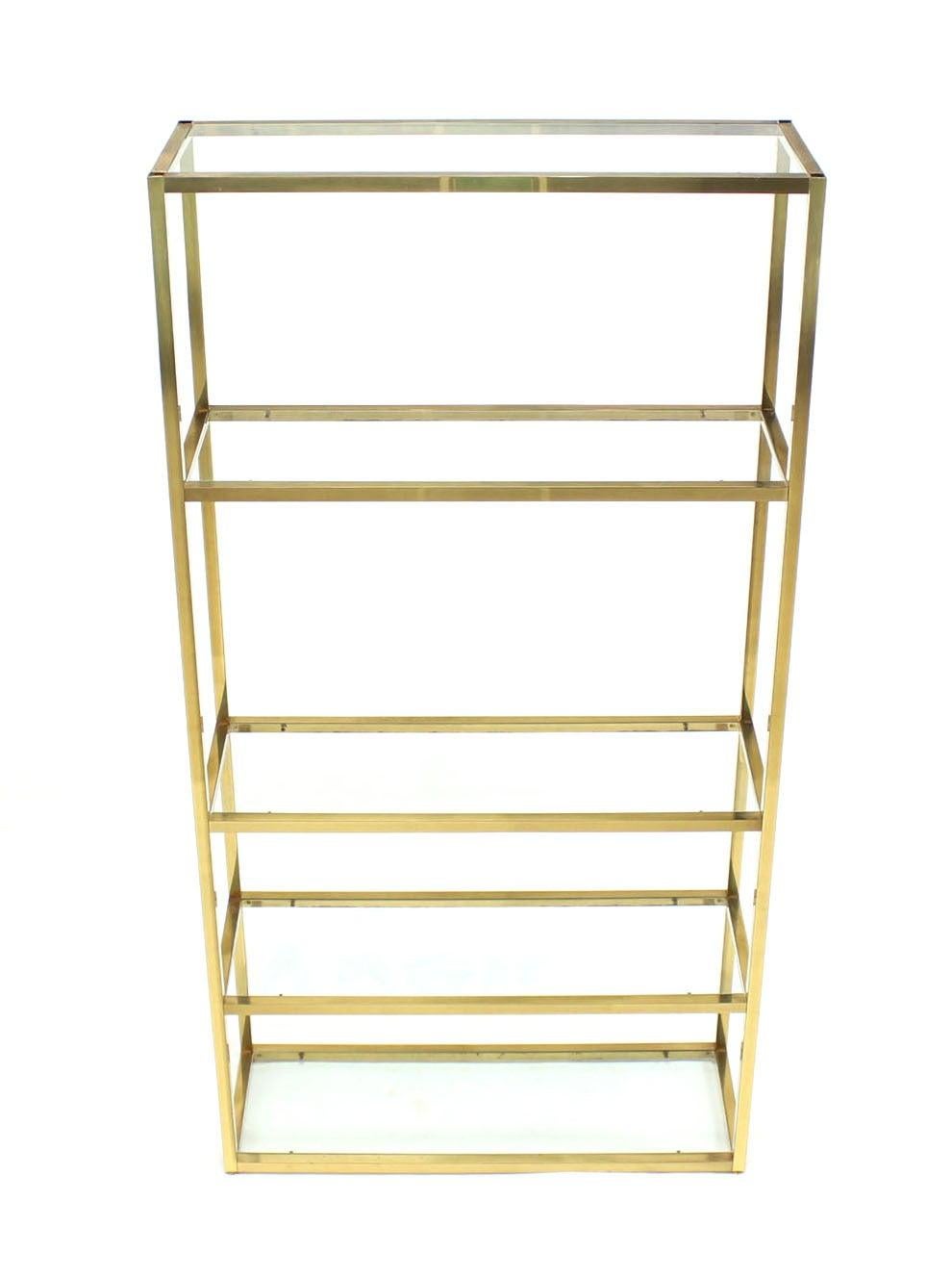 Solid Square Brass Tube Five Glass Shelves Etagere Display Fixture Vitrine
Very nice high quality craftsmanship solid brass etagere.