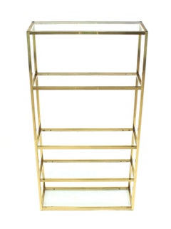 Solid Square Brass Tube Five Glass Shelves Etagere Display Fixture Vitrine