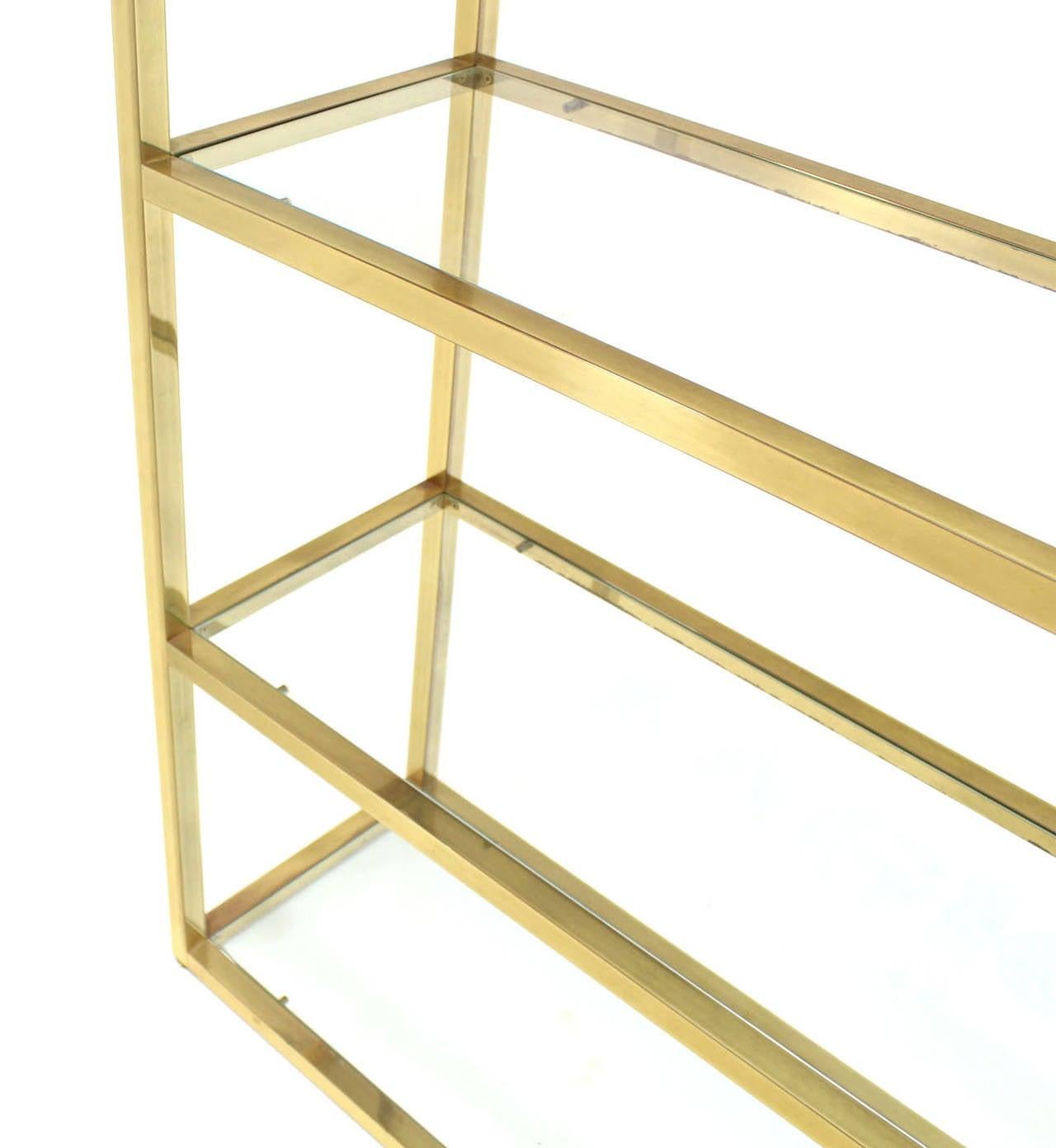 American Solid Square Brass Tube Five Glass Shelves Etagere Display Fixture Vitrine For Sale