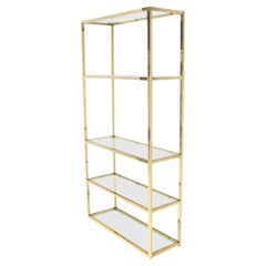 Used Solid Square Brass Tube Five Glass Shelves Etagere Display Fixture Vitrine