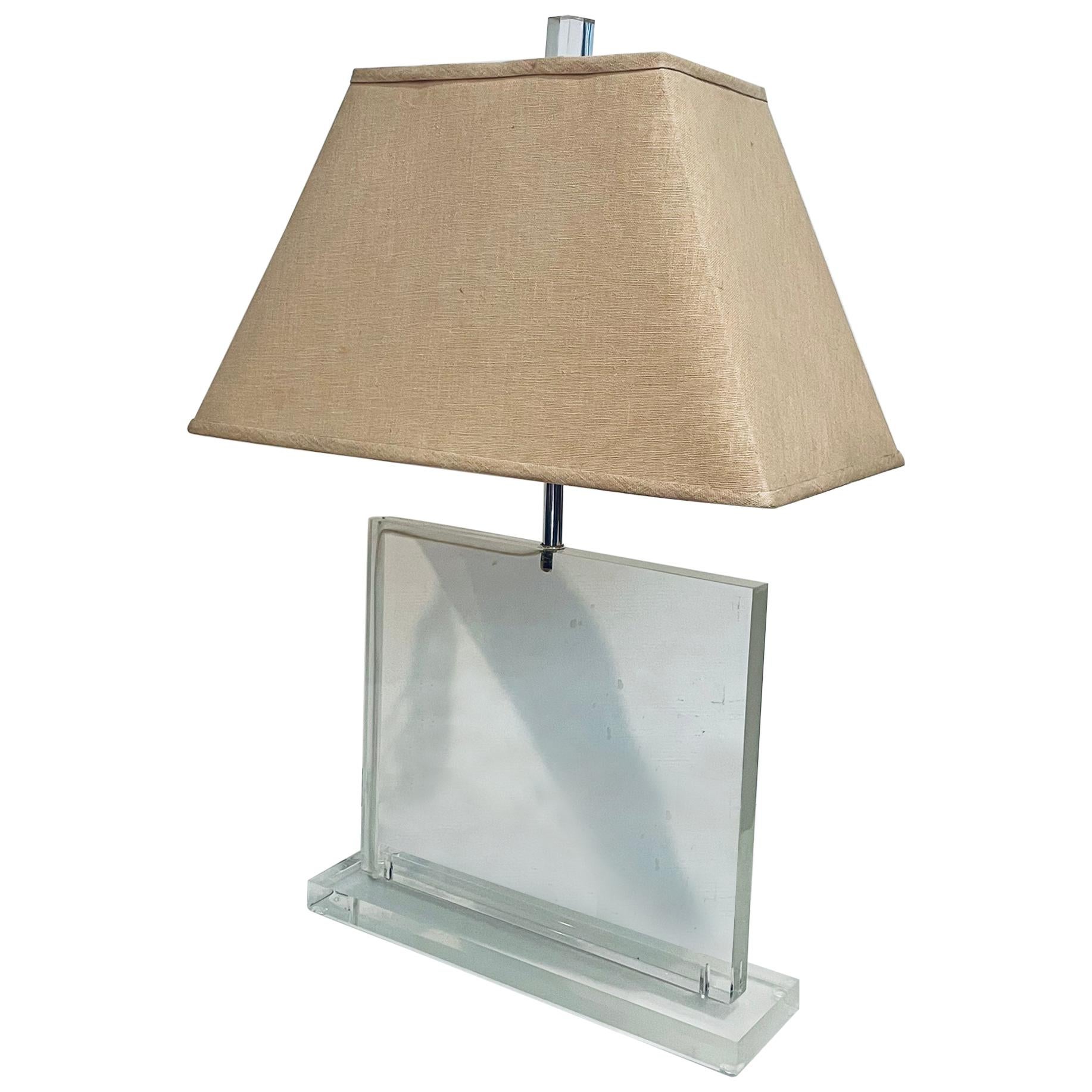 Solid Square Lucite Table / Desk Lamp