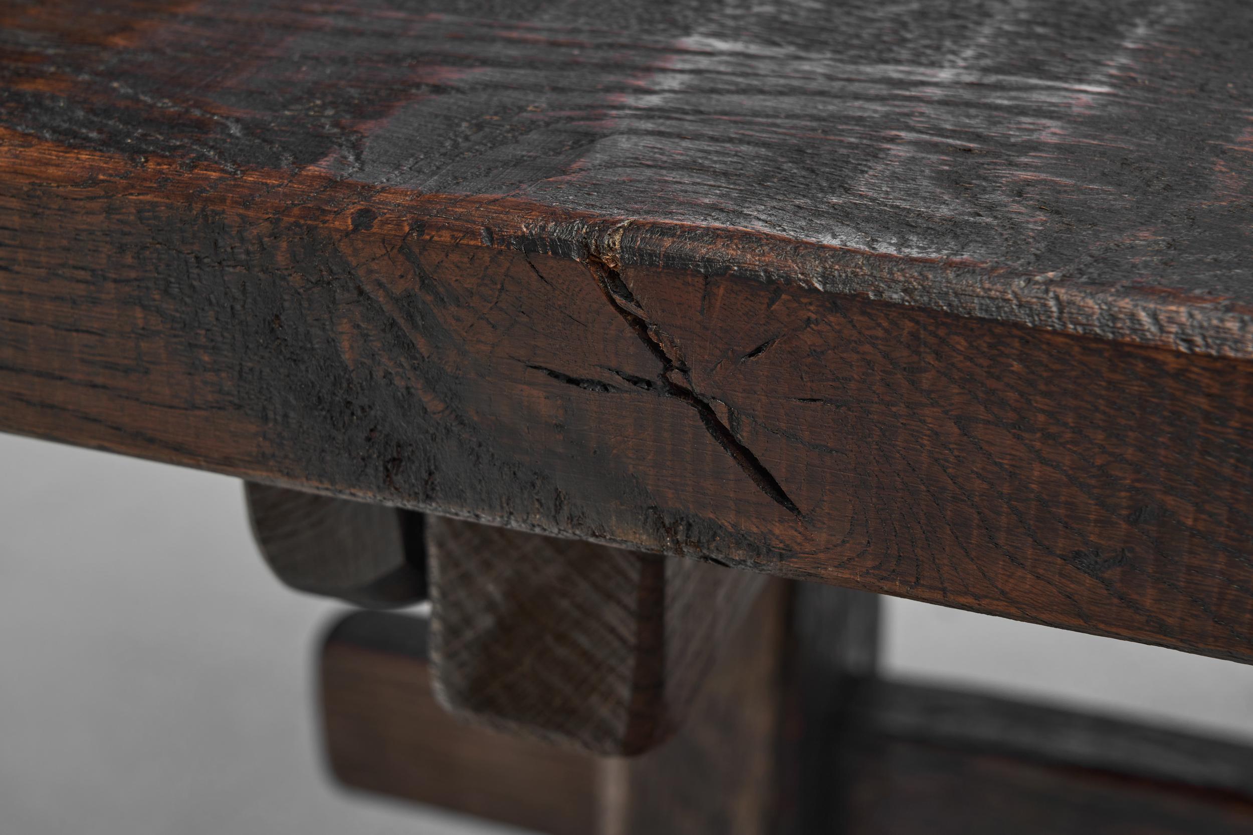 Solid Stained Oak Dining Table, Spain 1950s 4