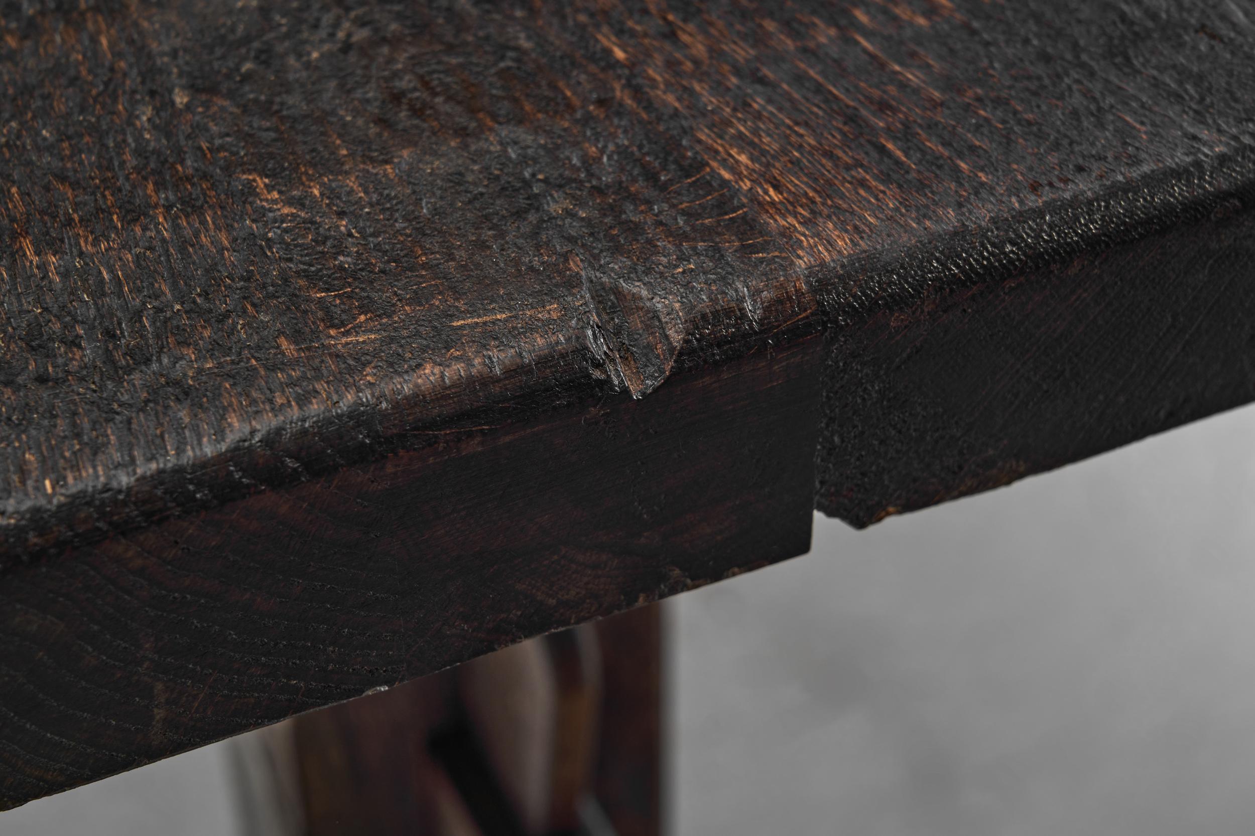 Solid Stained Oak Dining Table, Spain 1950s 5