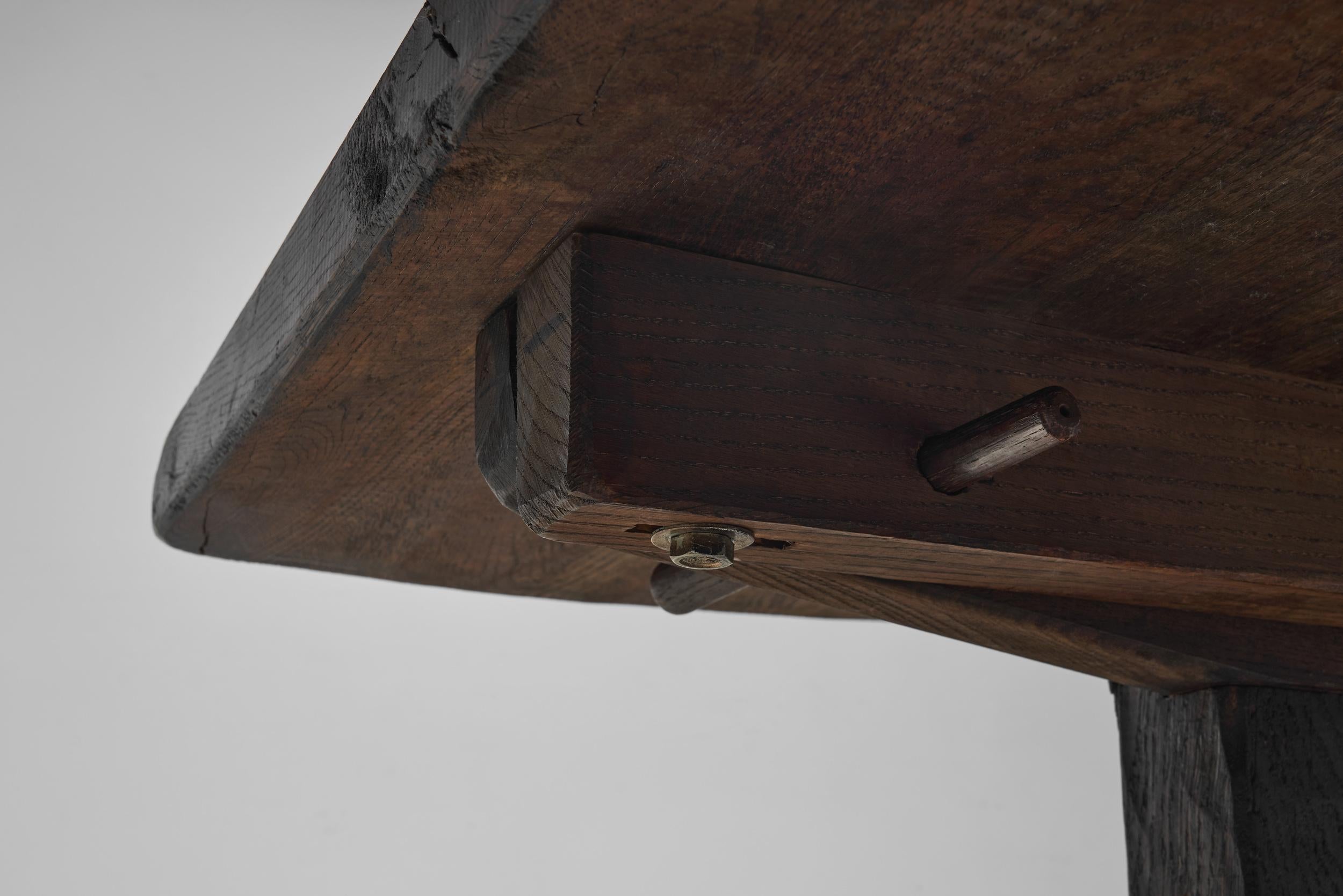 Solid Stained Oak Dining Table, Spain 1950s 7