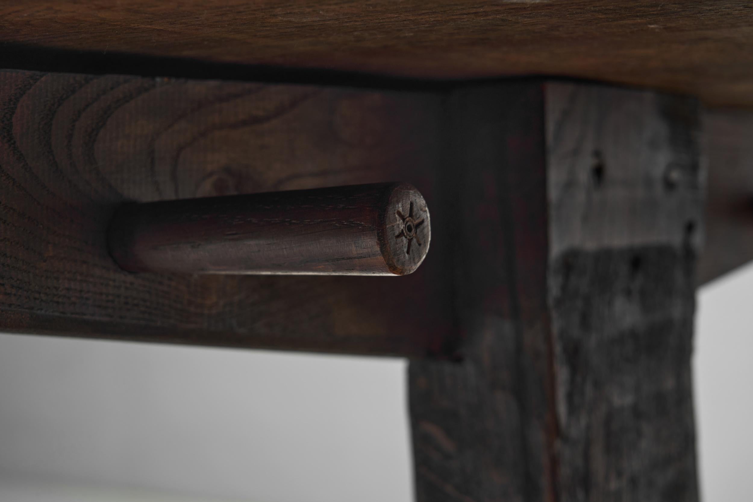Solid Stained Oak Dining Table, Spain 1950s 8
