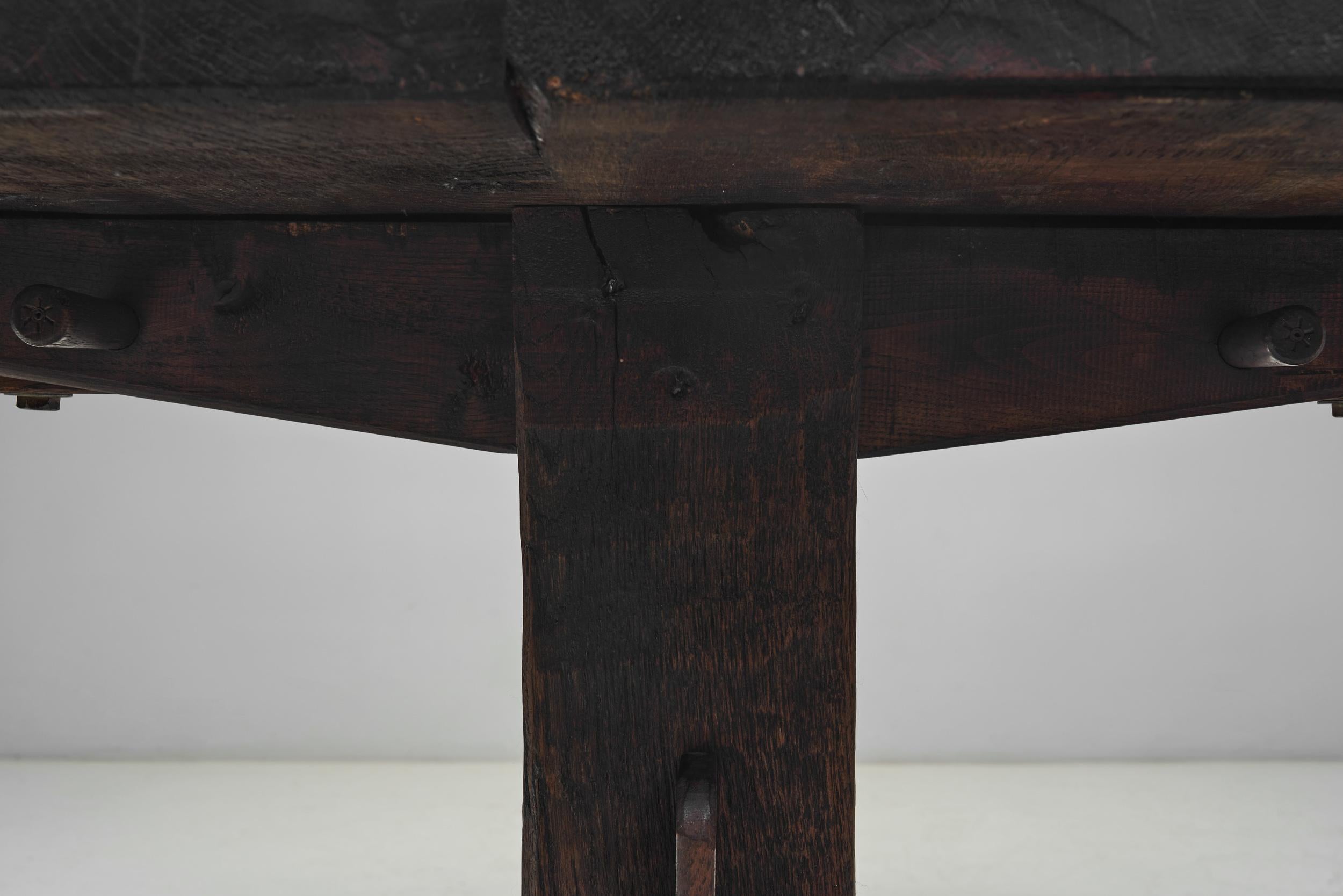 Solid Stained Oak Dining Table, Spain 1950s 9