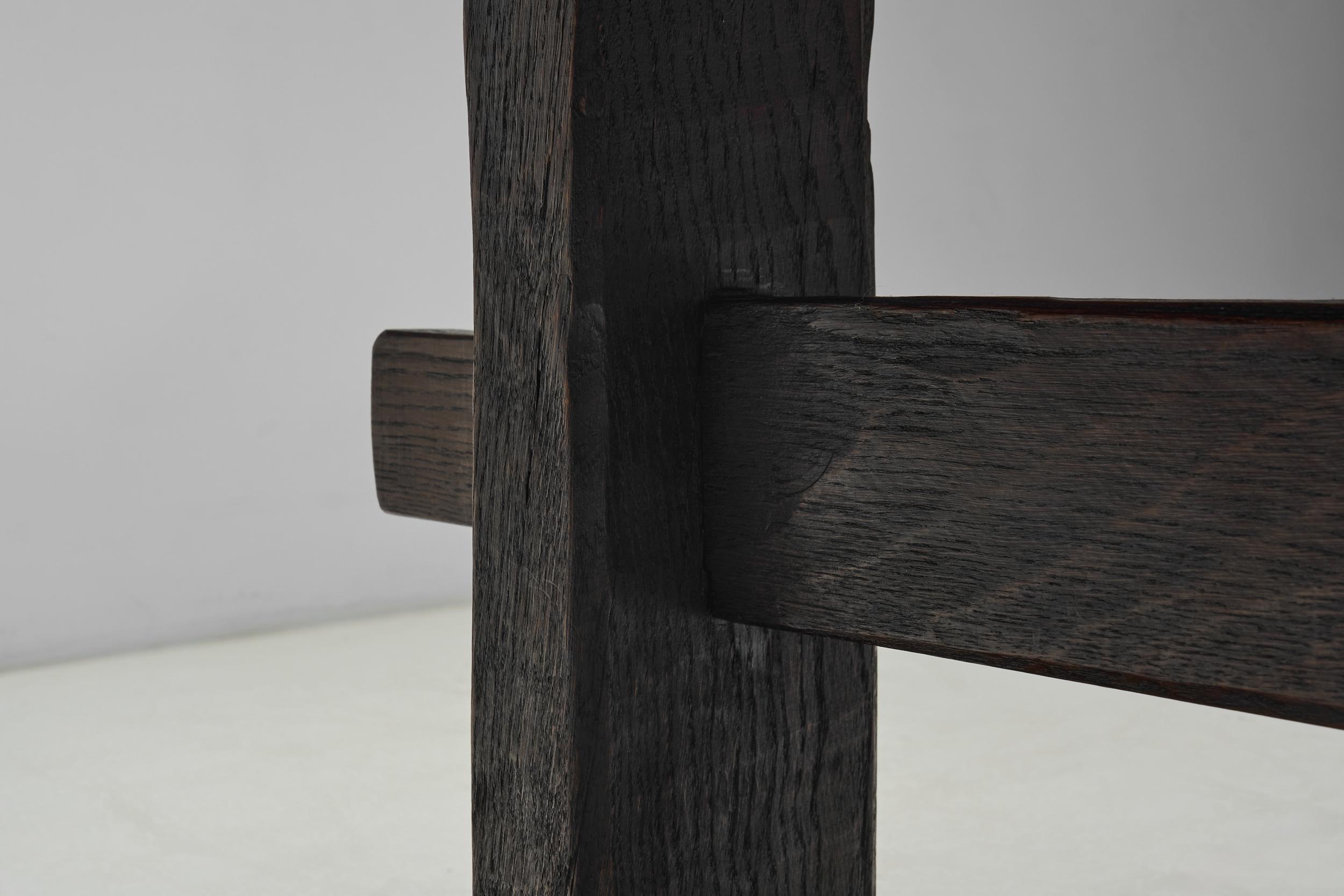 Solid Stained Oak Dining Table, Spain 1950s 10
