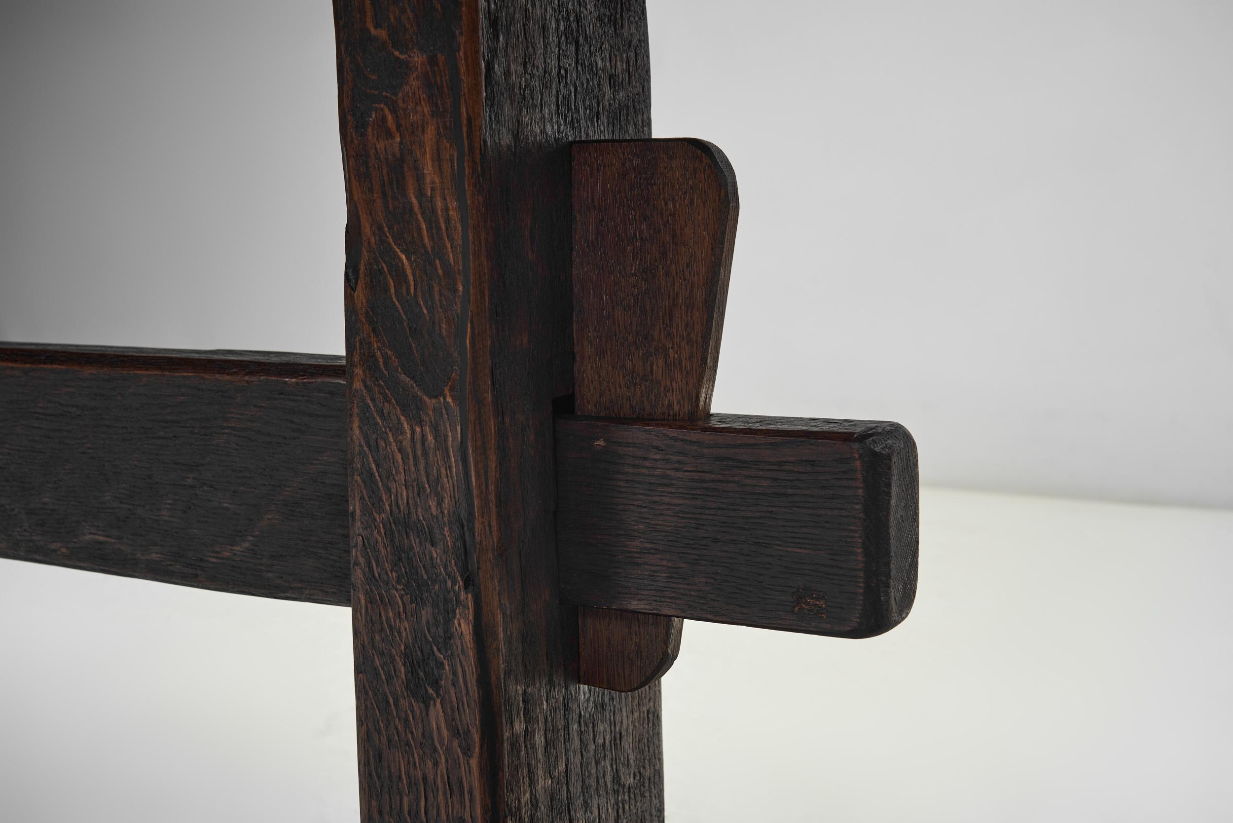 Solid Stained Oak Dining Table, Spain 1950s 11