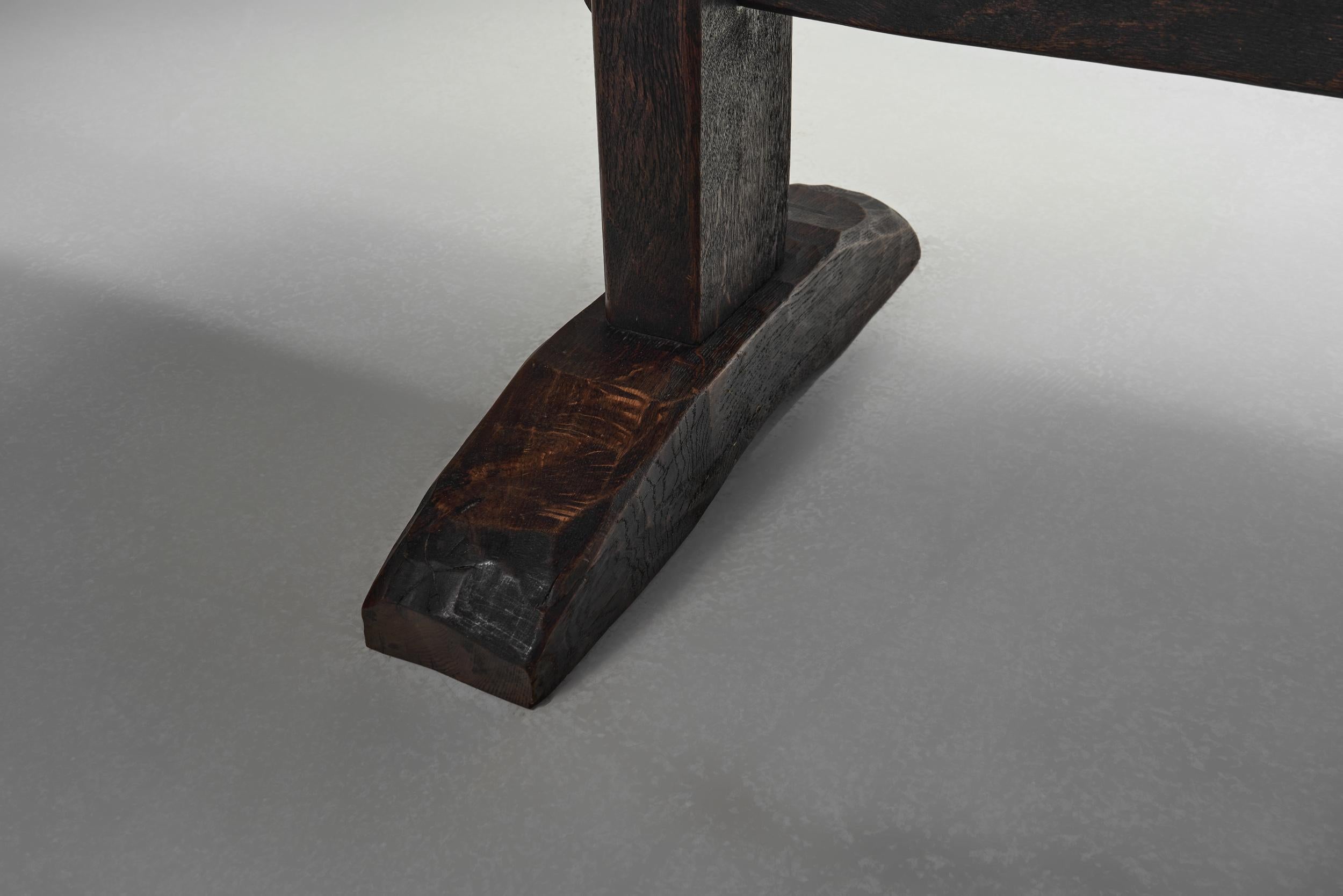 Solid Stained Oak Dining Table, Spain 1950s 12