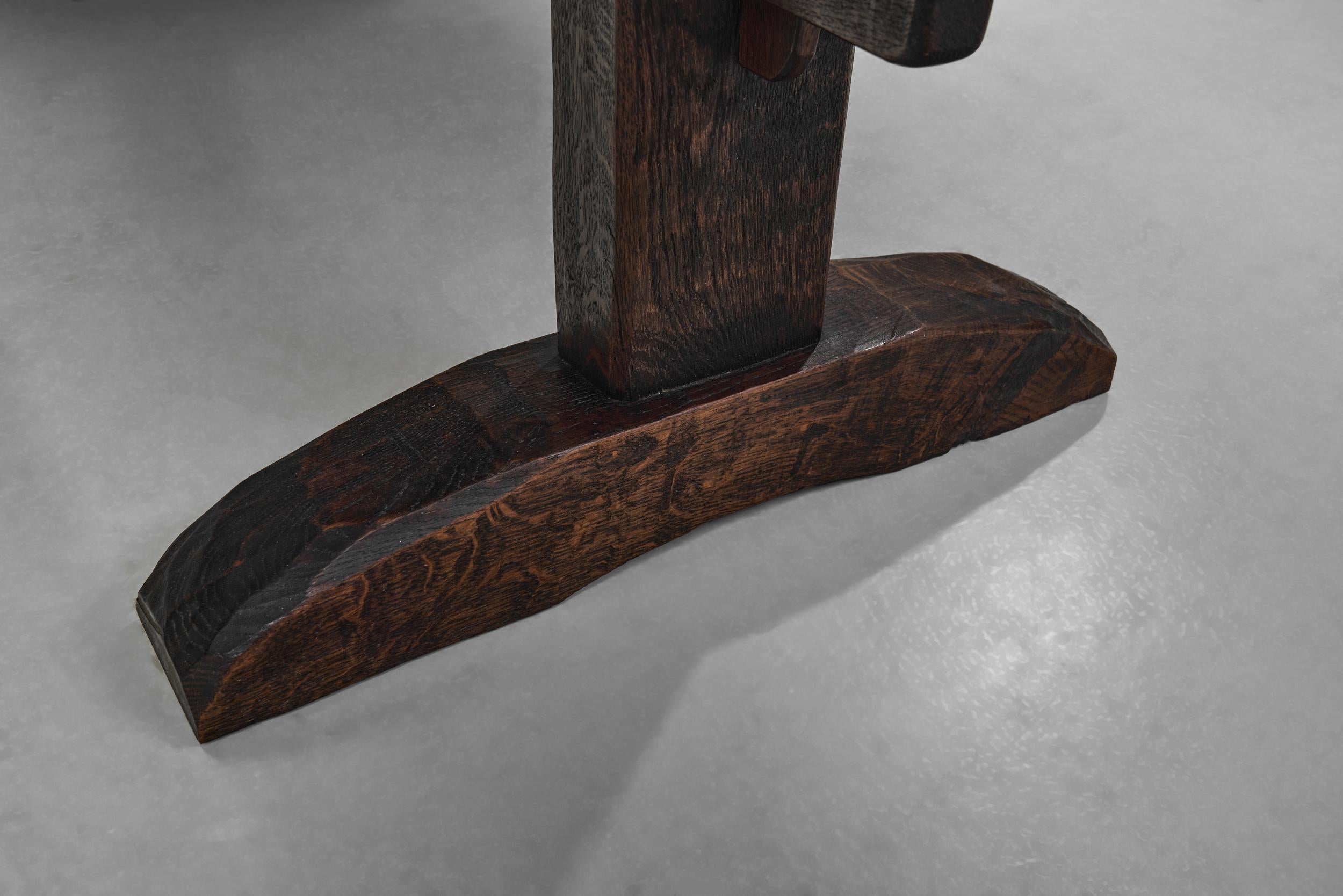 Solid Stained Oak Dining Table, Spain 1950s 13