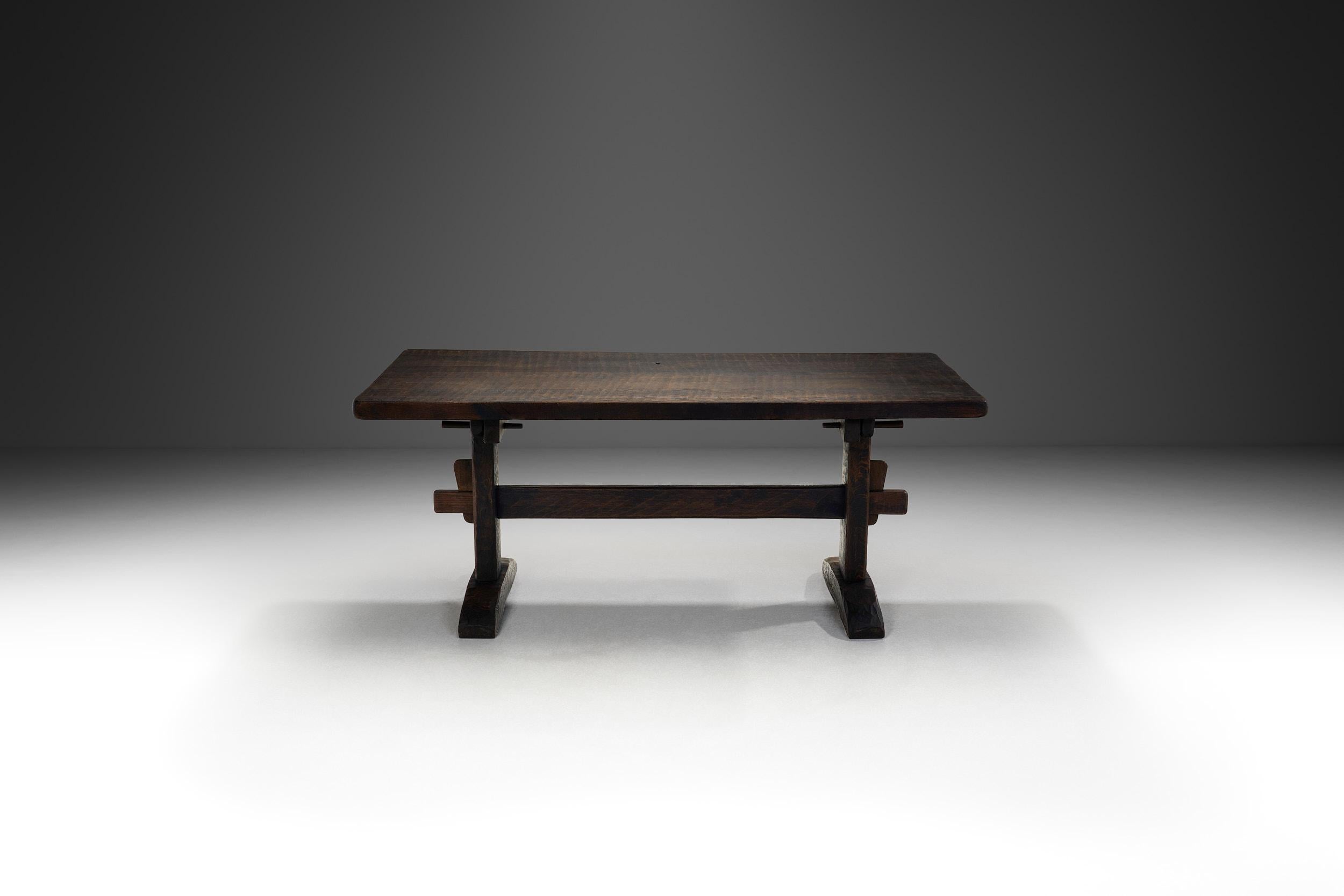 Mid-Century Modern Solid Stained Oak Dining Table, Spain 1950s