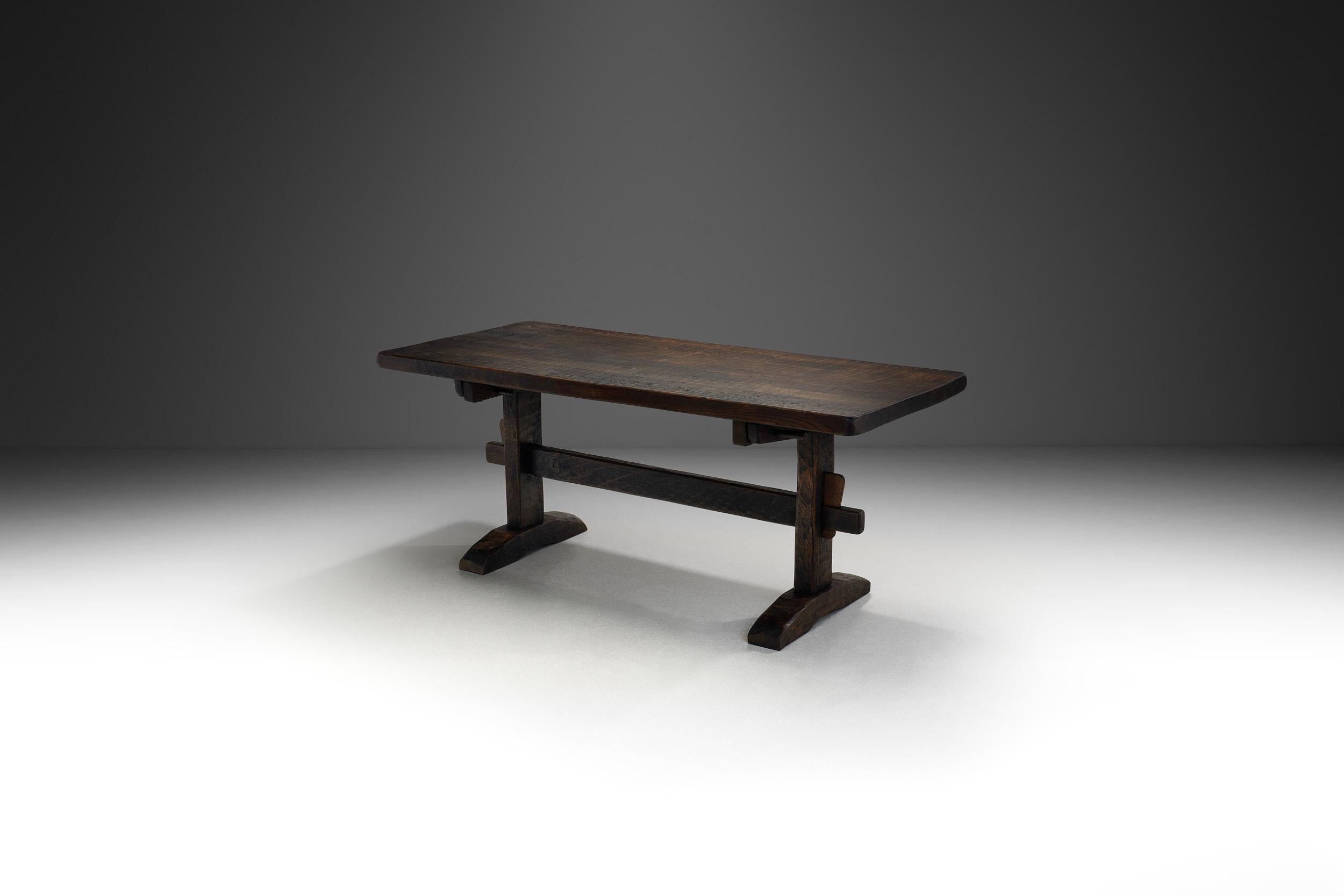Spanish Solid Stained Oak Dining Table, Spain 1950s