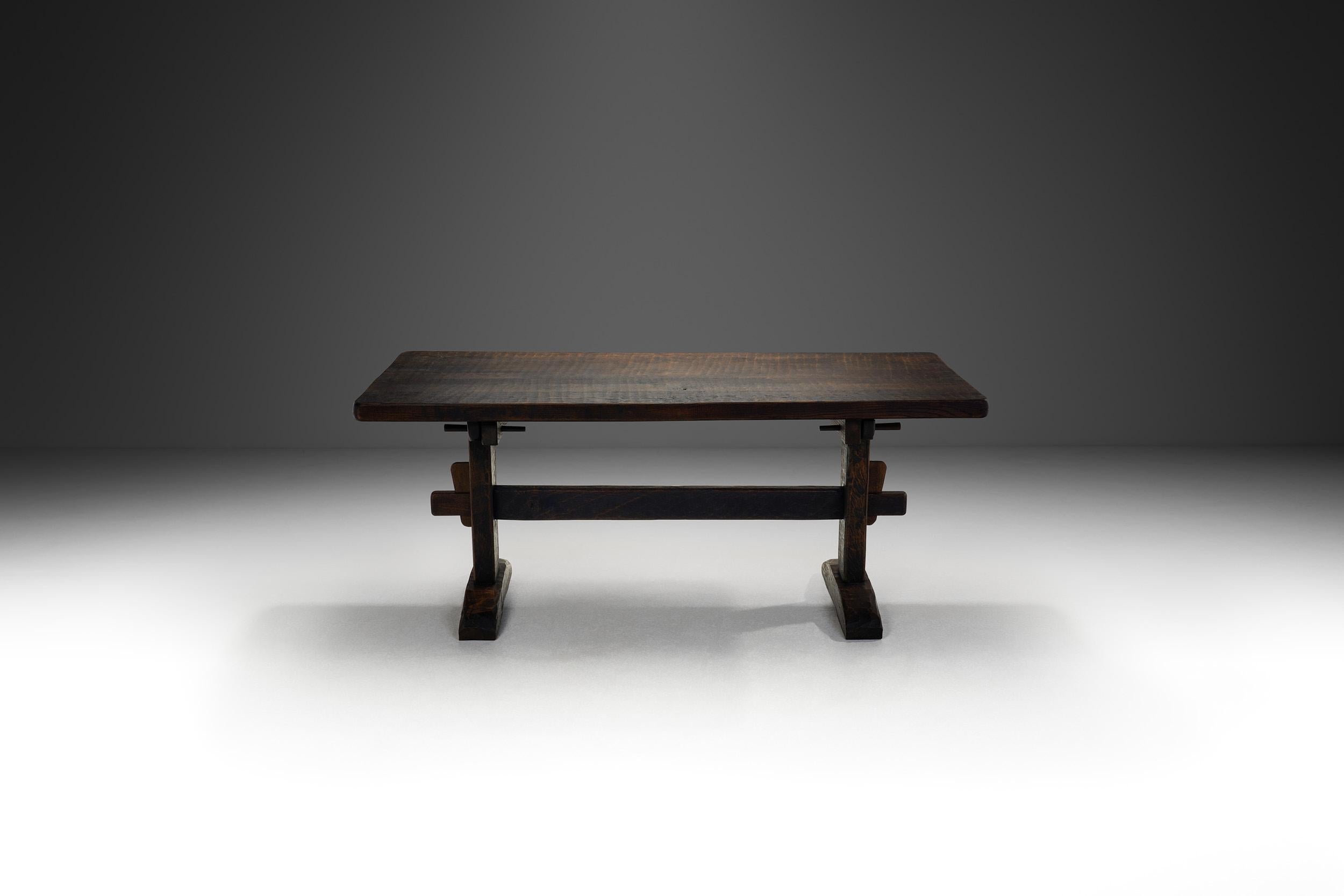 Solid Stained Oak Dining Table, Spain 1950s In Good Condition In Utrecht, NL