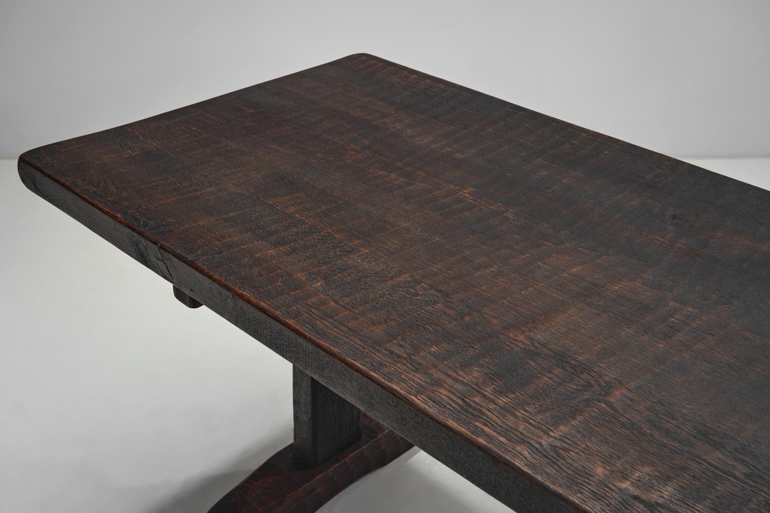 Solid Stained Oak Dining Table, Spain 1950s 1