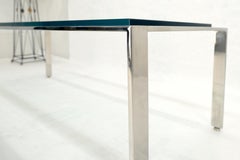 Solid Stainless Steel Base 3/4" Thick Glass Rectangle Coffee Table Mid Century