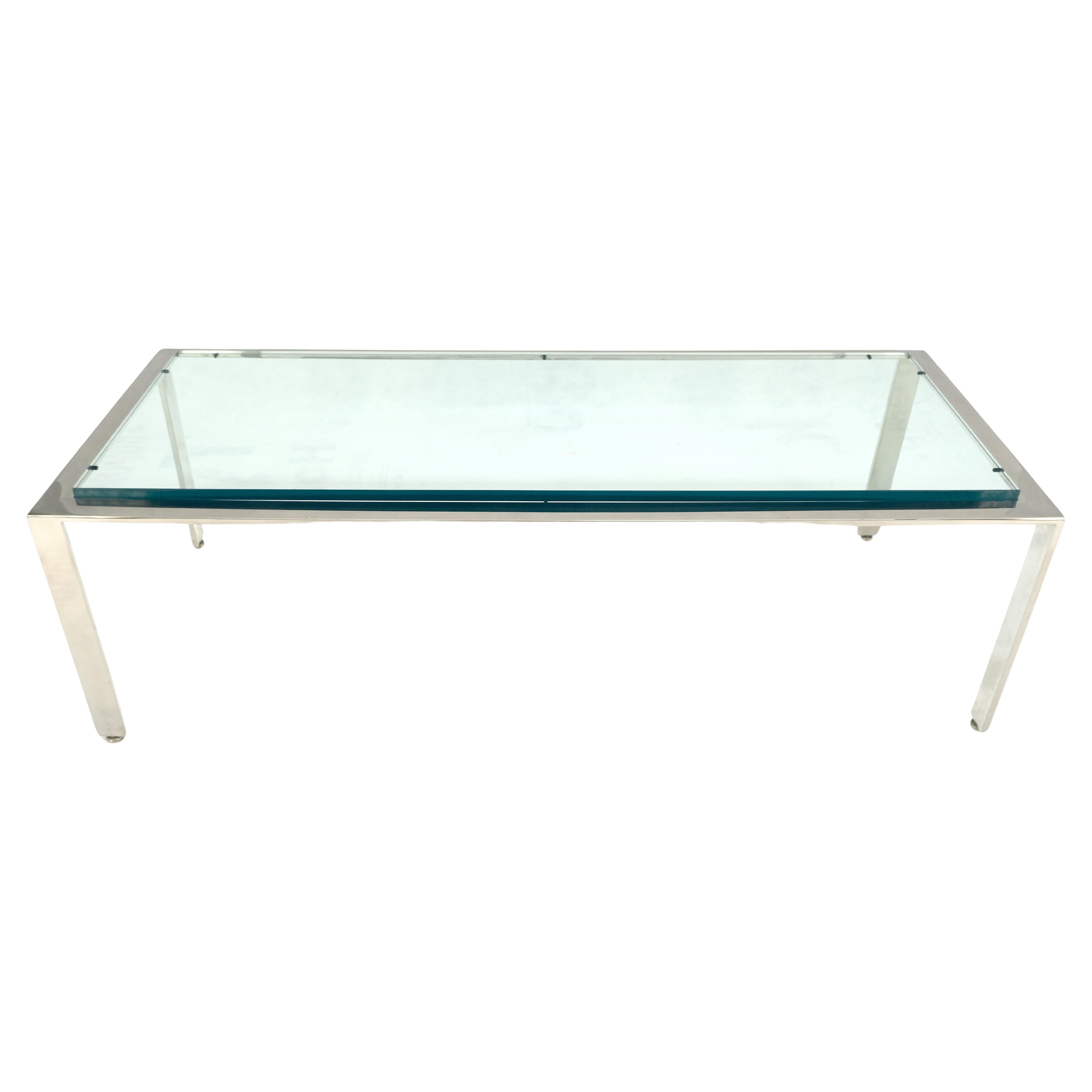 Table basse rectangulaire en verre de 3/4" d'épaisseur avec base solide en acier inoxydable Mid Century