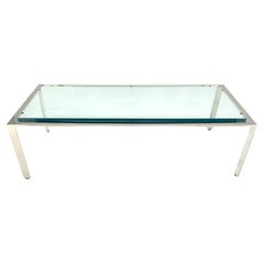 Table basse rectangulaire en verre de 3/4" d'�épaisseur avec base solide en acier inoxydable Mid Century