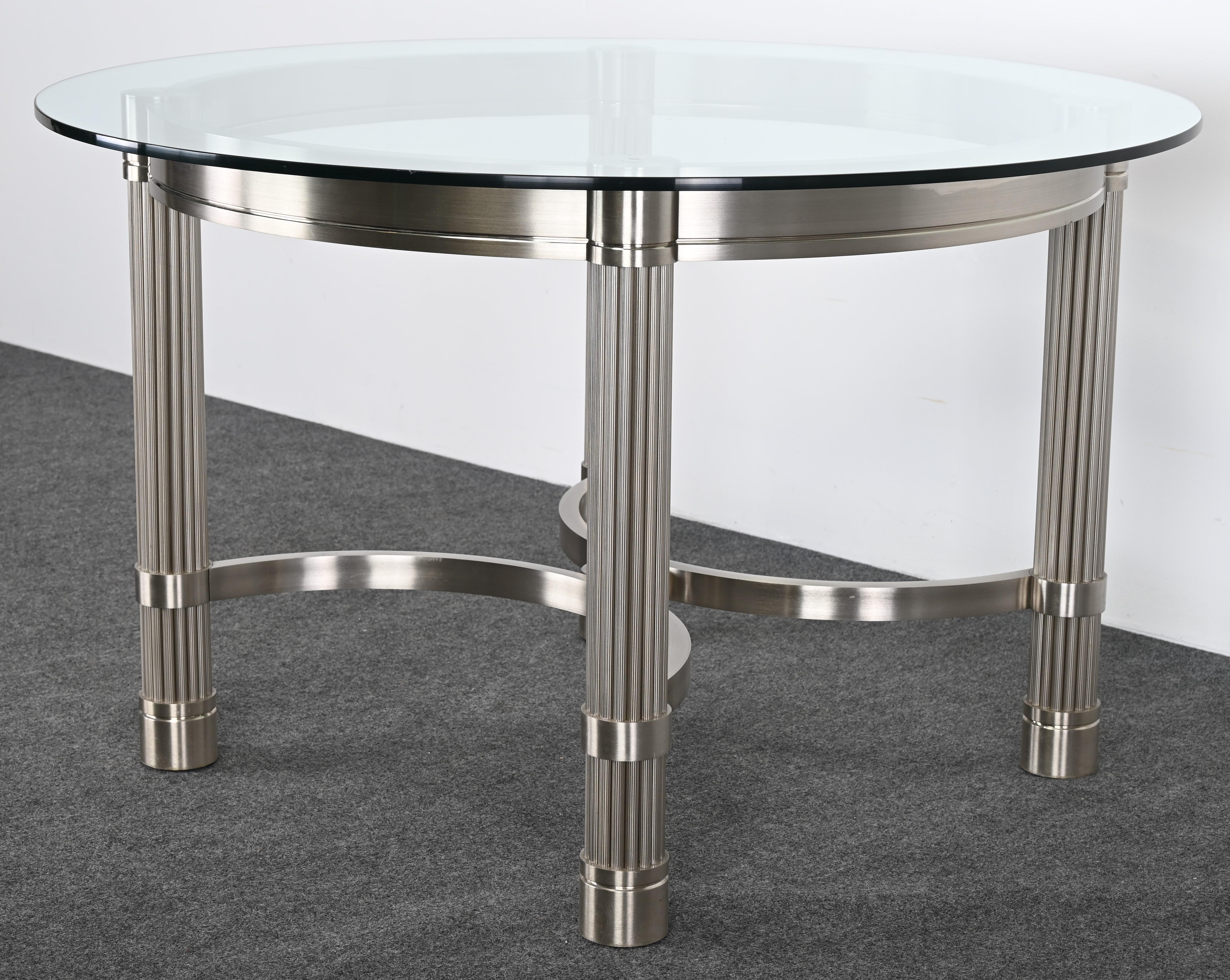 American Solid Stainless Steel Center or Dining Table by Ron Seff, 1980s For Sale