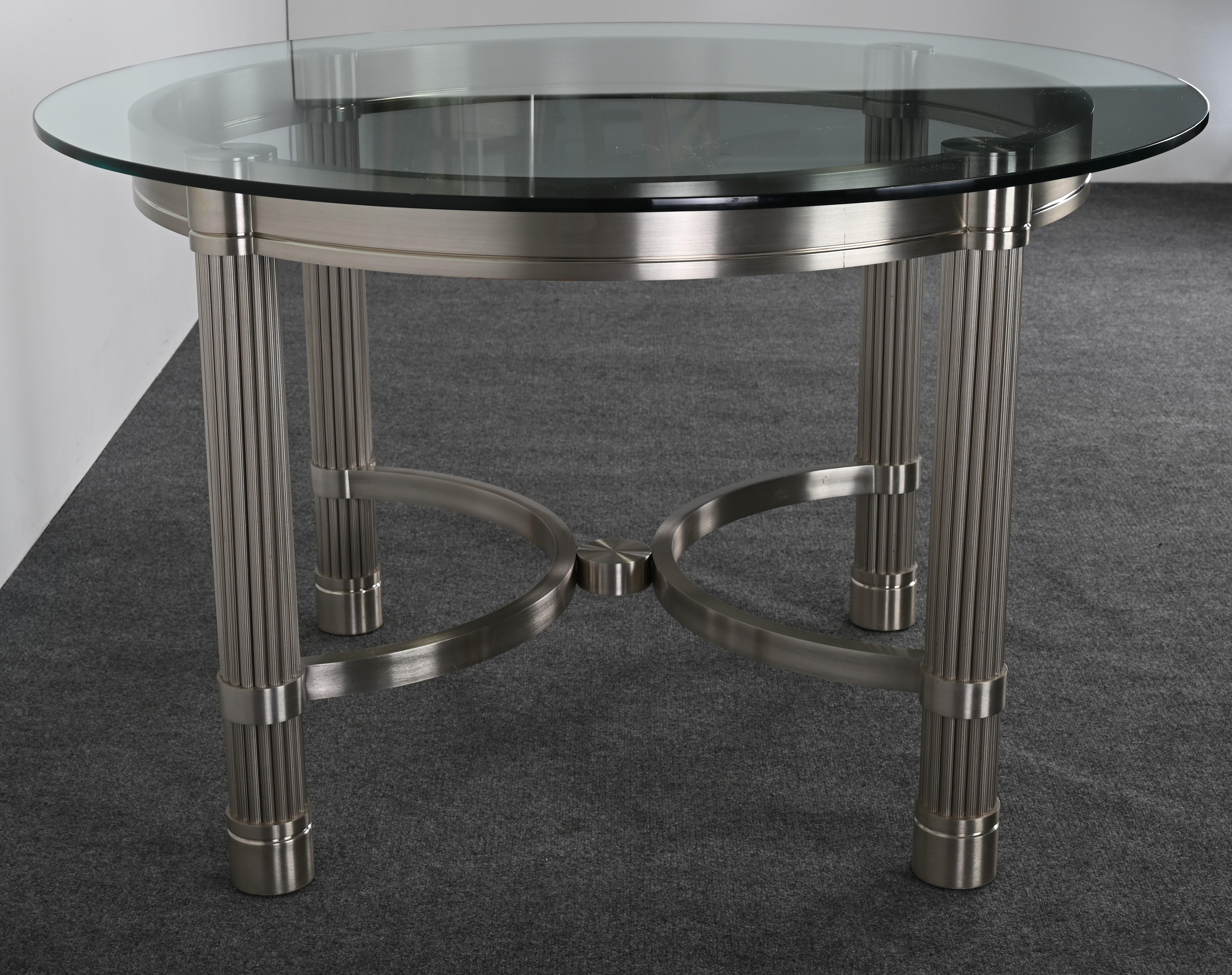 Solid Stainless Steel Center or Dining Table by Ron Seff, 1980s In Good Condition For Sale In Hamburg, PA