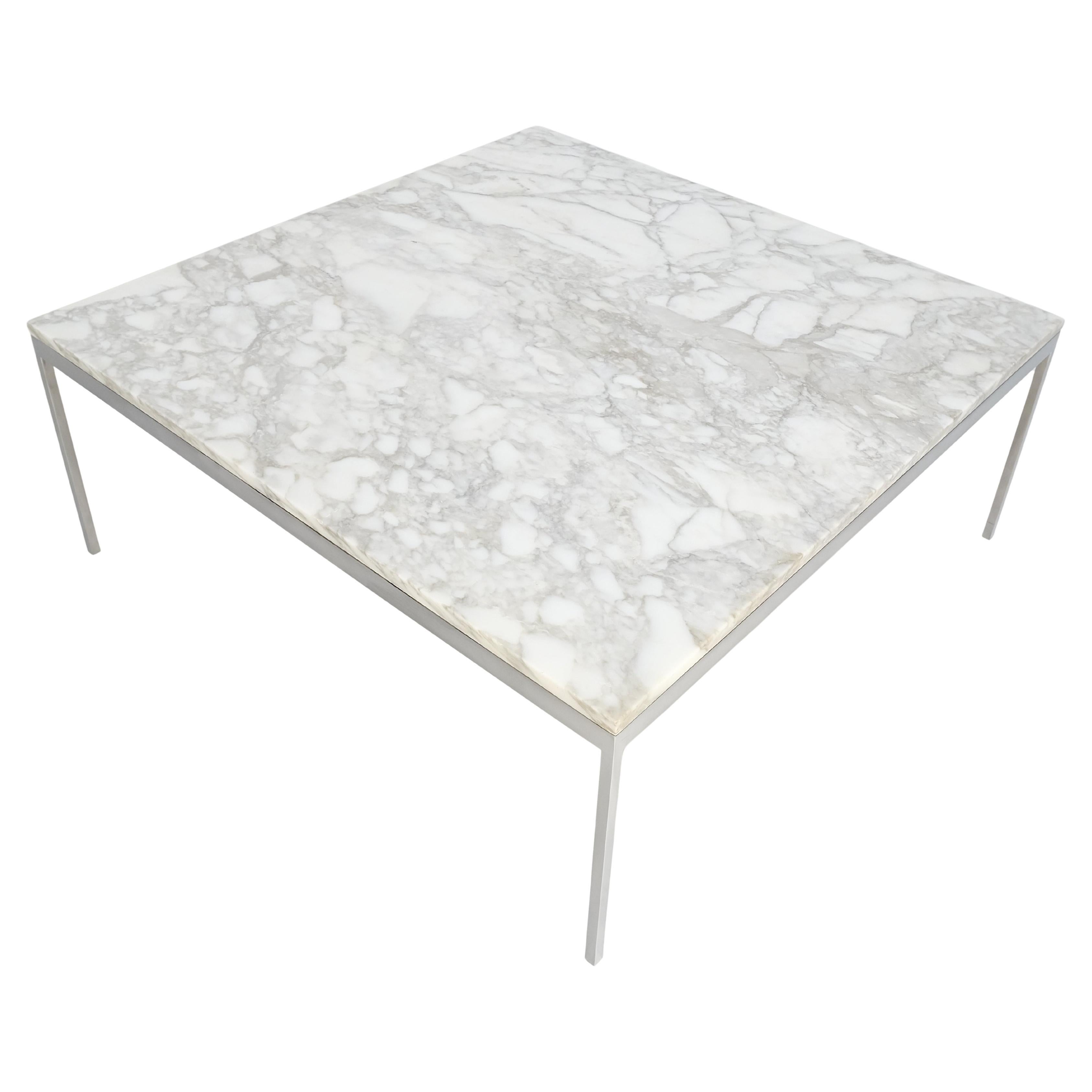 Massiver Edelstahl Marmorplatte 42x42 Quadratisch Mid Century Modern Couchtisch (Moderne der Mitte des Jahrhunderts) im Angebot