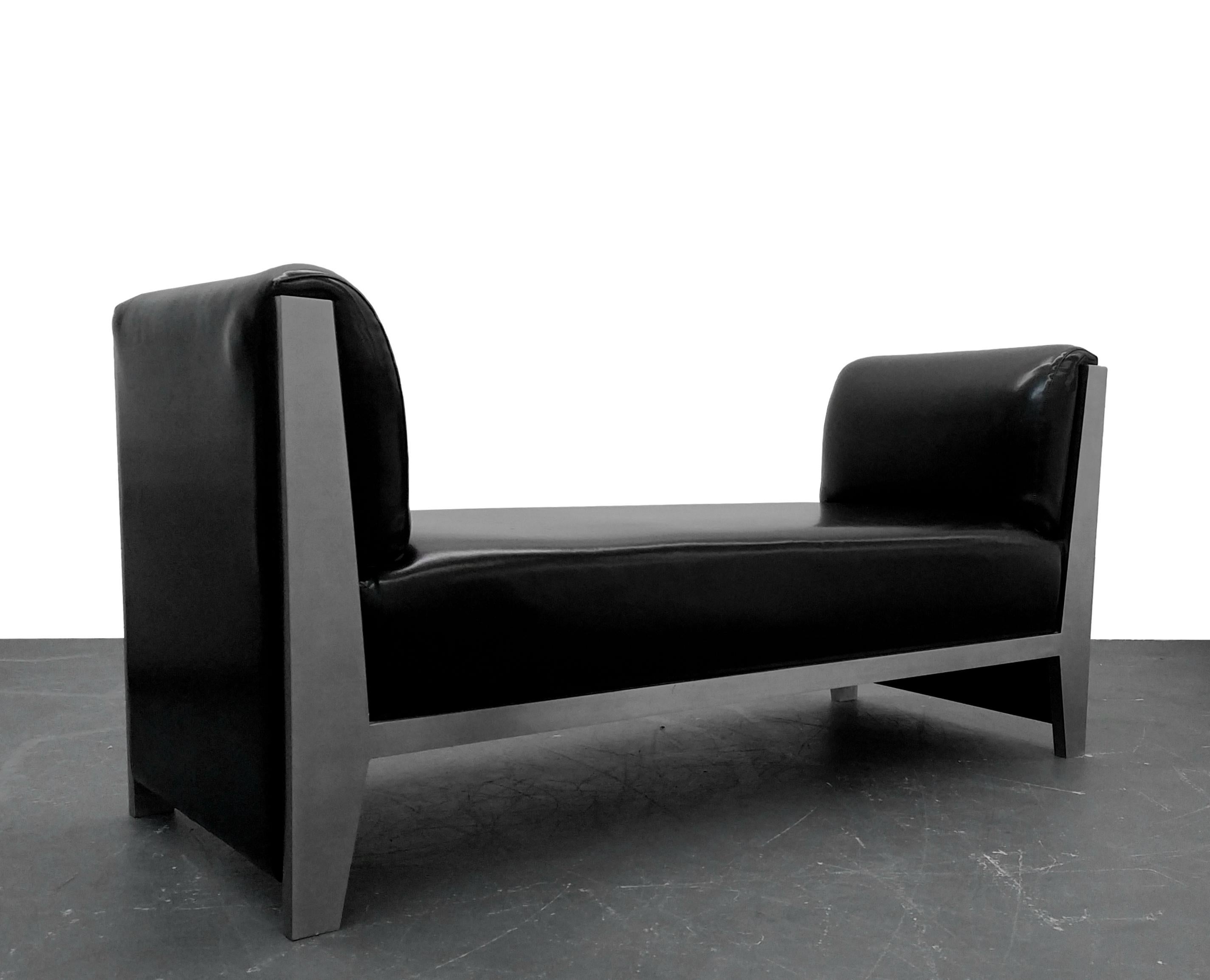 Modern Solid Steel and Leather Bench by Yves Saint Laurent