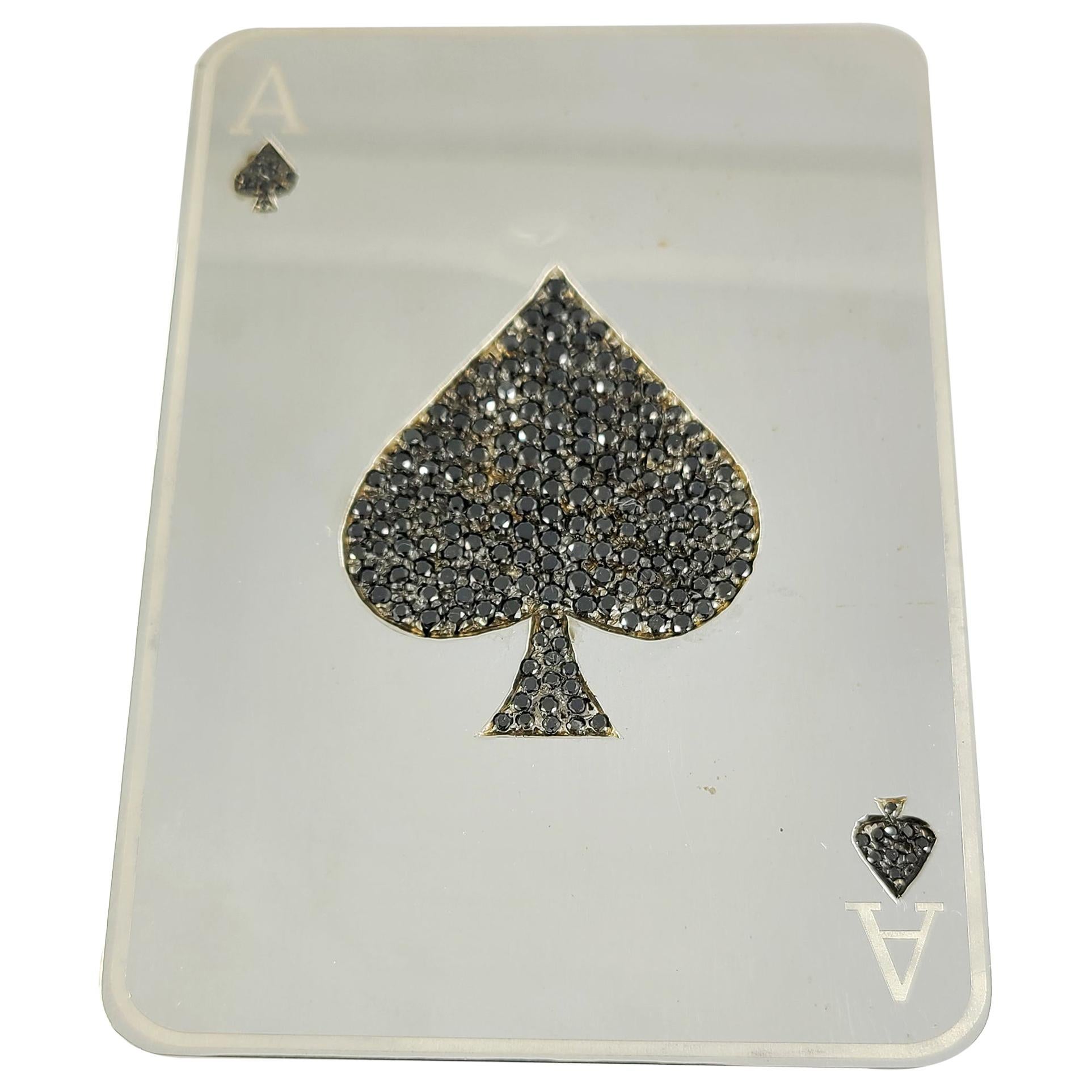 Solid Sterling Silver Ace of Spades Playing Card with Pave Black Diamonds