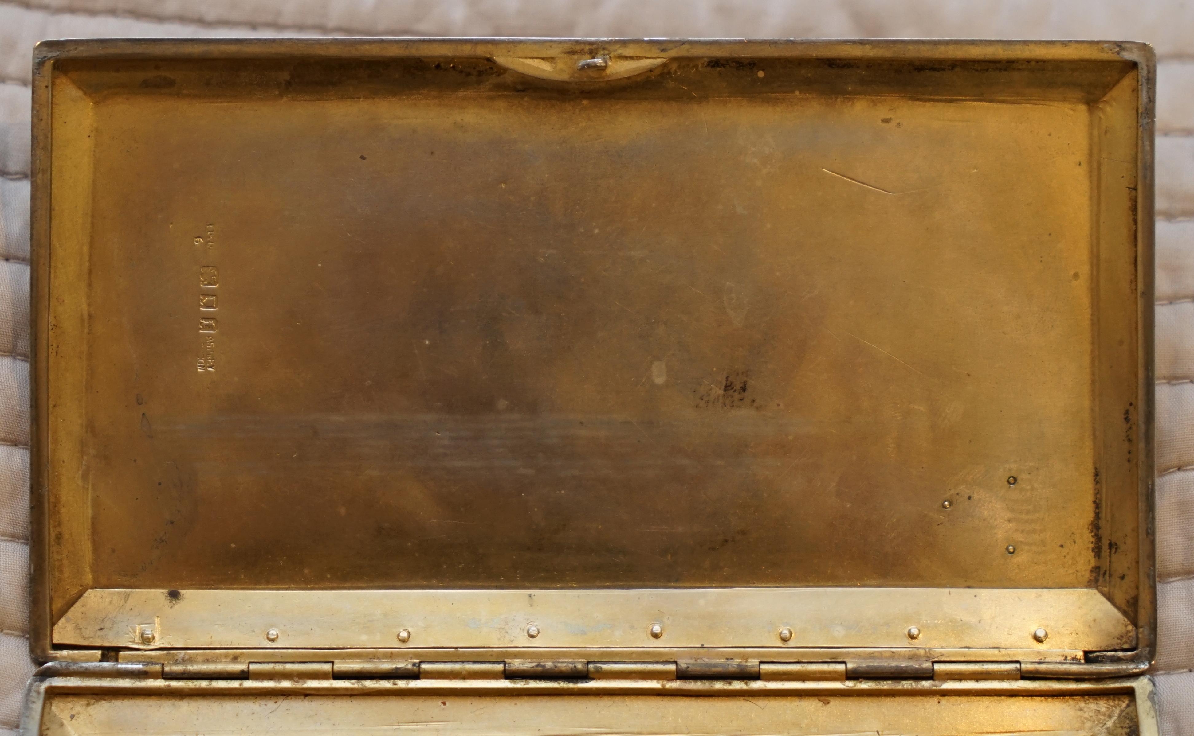 20th Century Solid Sterling Silver and Gold Gilt Asprey 1921 Cigarette Case with Belgium Flag