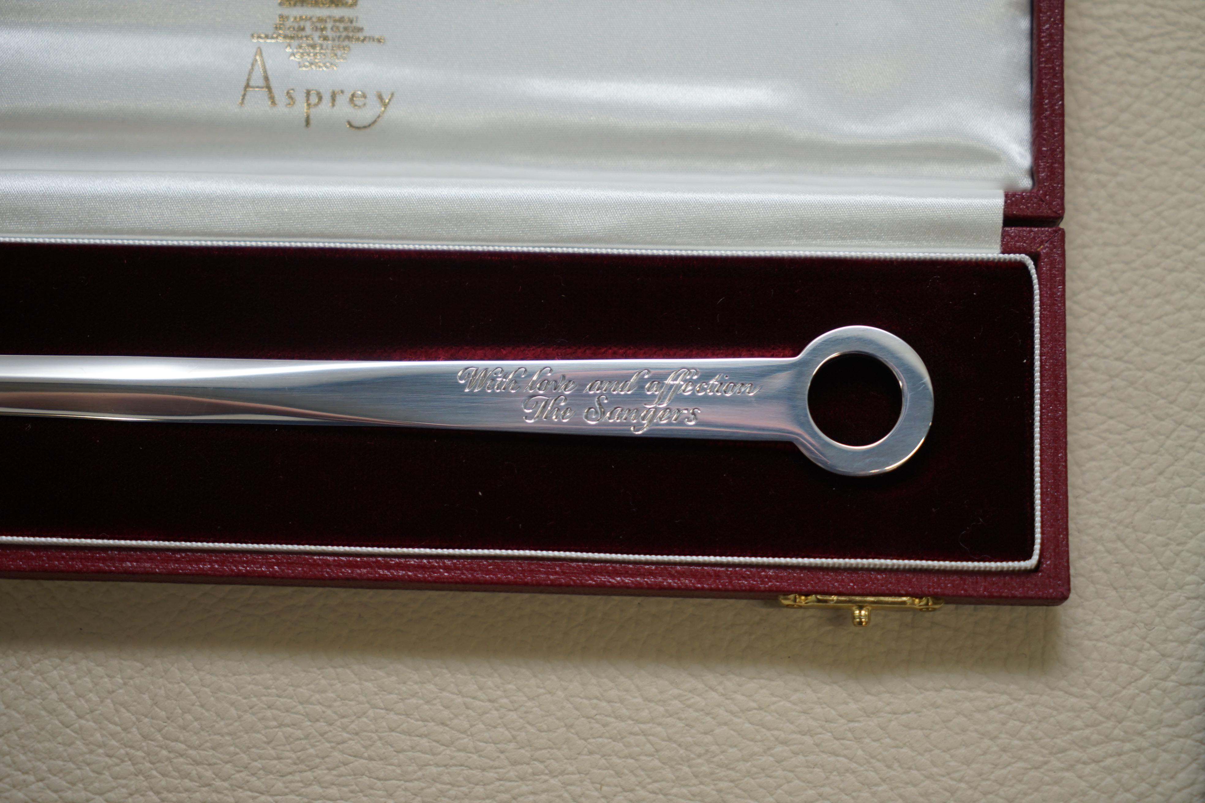 Late 20th Century Solid Sterling Silver Asprey London 1995 Letter Opener in Original Velvet Box