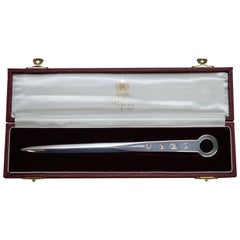 Solid Sterling Silver Asprey London 1995 Letter Opener in Original Velvet Box