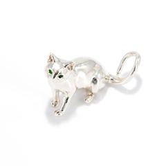 Solid Sterling Silver Cat Ornament with Emerald Eyes