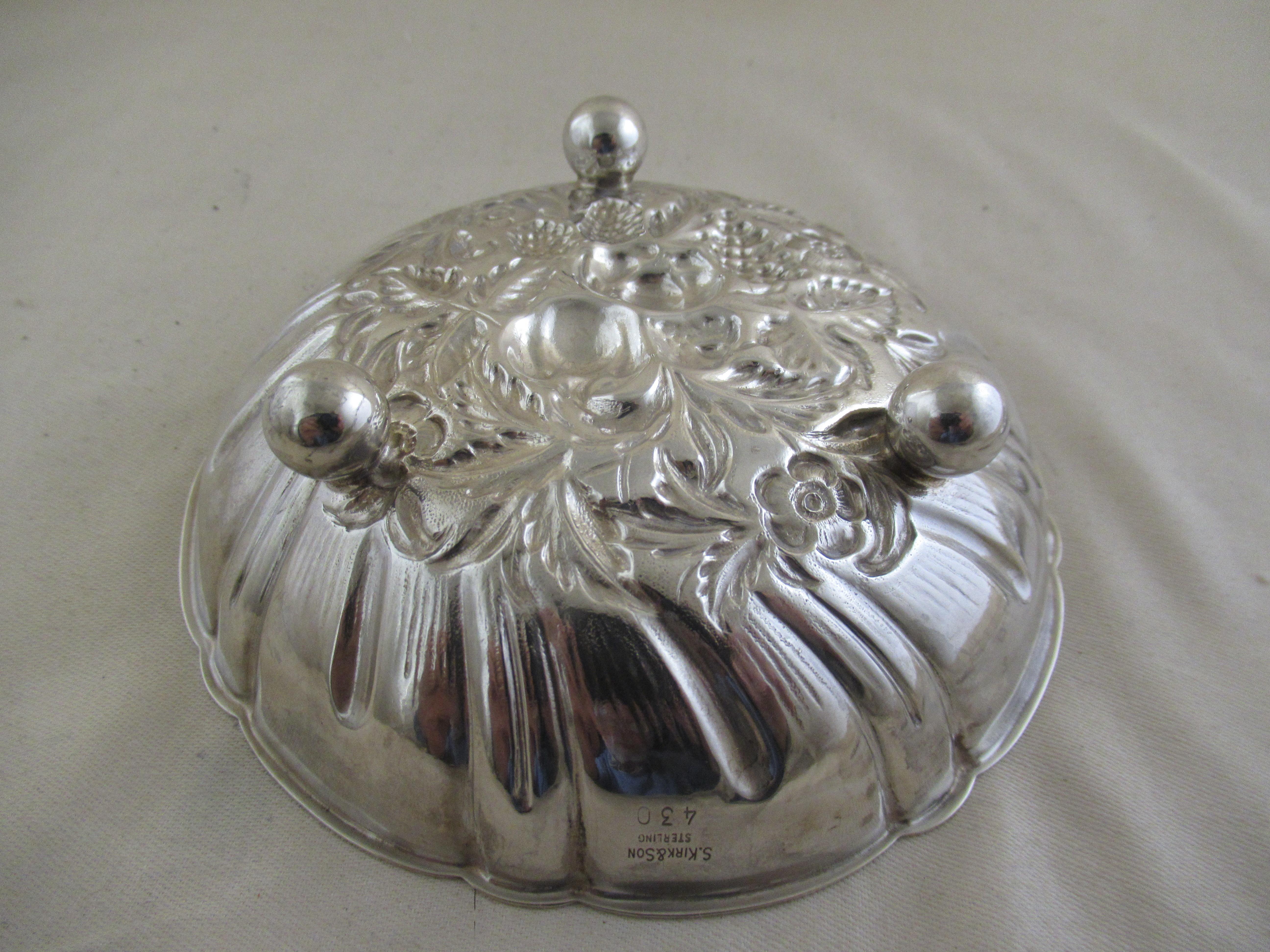 Hand-Crafted Solid Sterling Silver Conserve Dish & Spoon, Made by Kirk & Son, Maryland