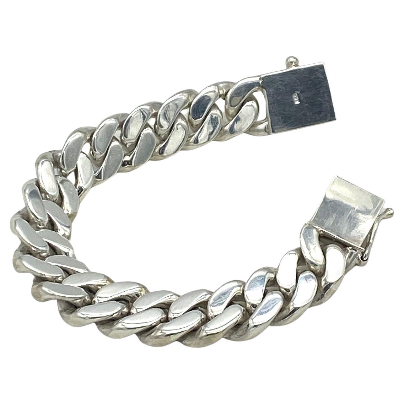 Solid Sterling Silver Cuban Link Bracelet In New Condition For Sale In Atlanta, GA