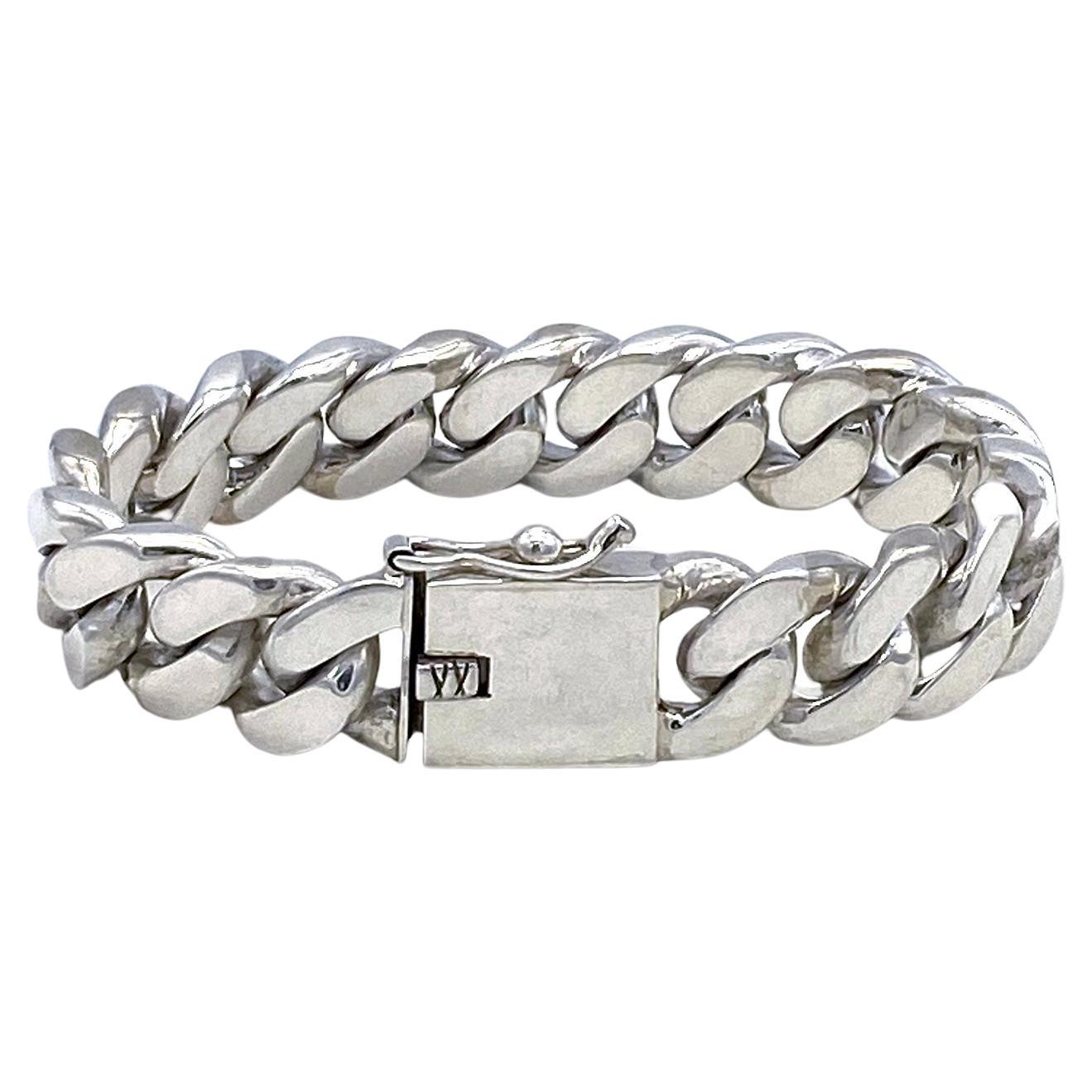 Solid Sterling Silver Cuban Link Bracelet For Sale