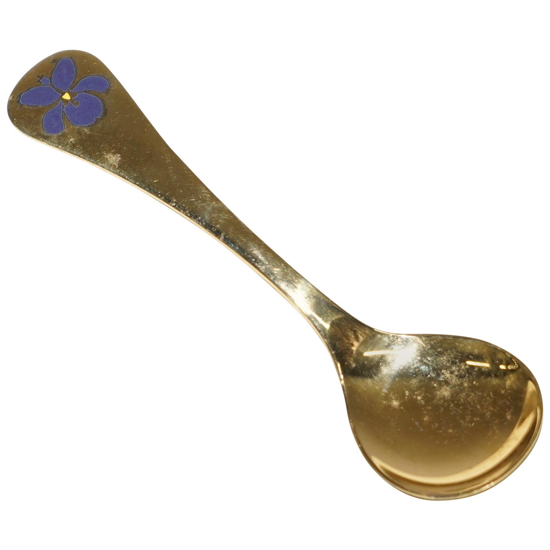 Sterling Silver Gold Gilt Georg Jensen 1977 Denmark Spoon Irish Flower (Cuillère irlandaise) en vente