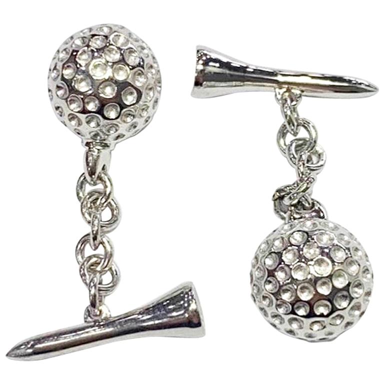 Solid Sterling Silver Golf Ball Chain Cufflinks For Sale