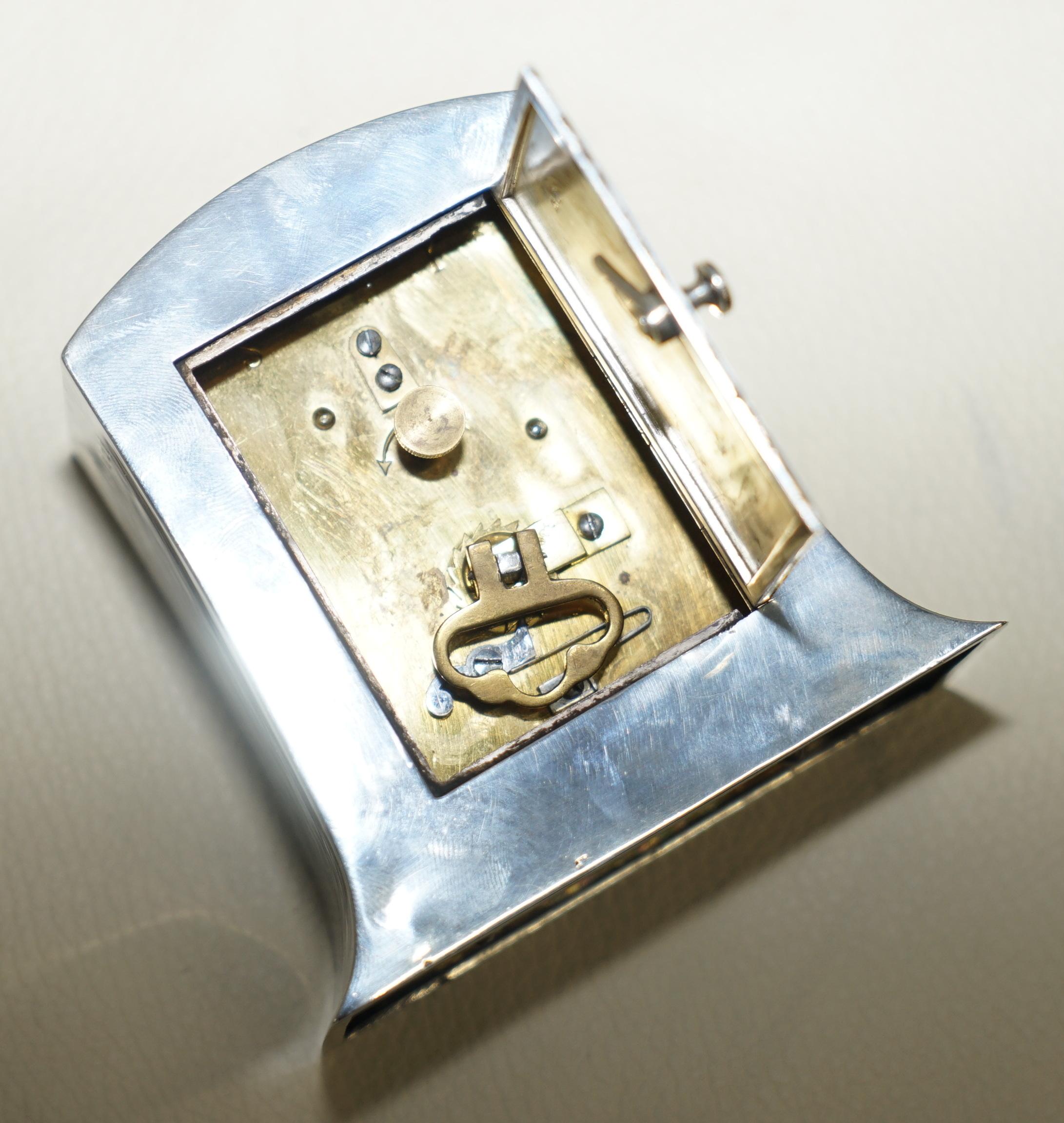 Massives Sterlingsilber Liberty's London 1915 Miniatur- Carrage-Uhr Tudric Feel im Angebot 3