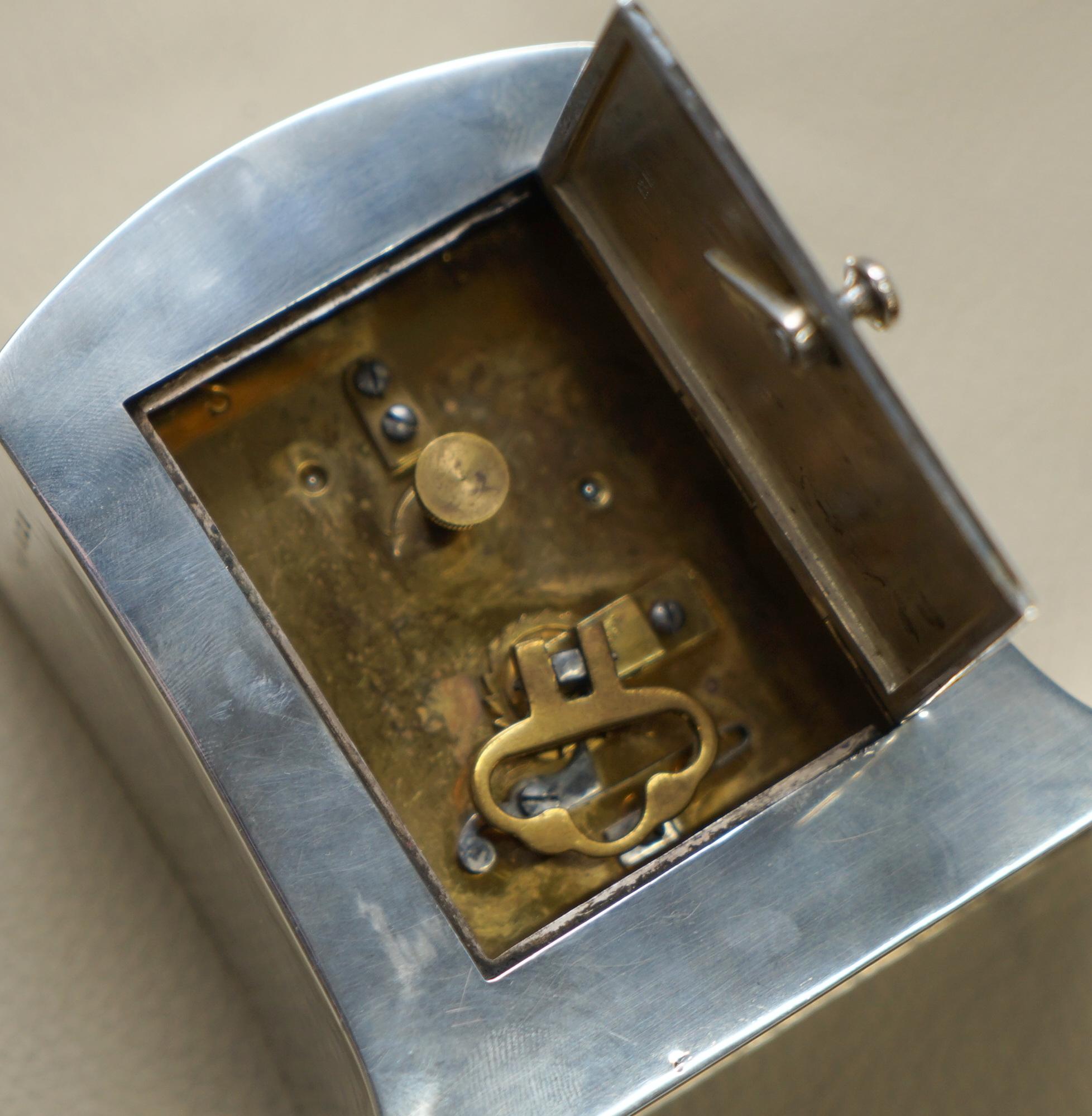 Massives Sterlingsilber Liberty's London 1915 Miniatur- Carrage-Uhr Tudric Feel im Angebot 5