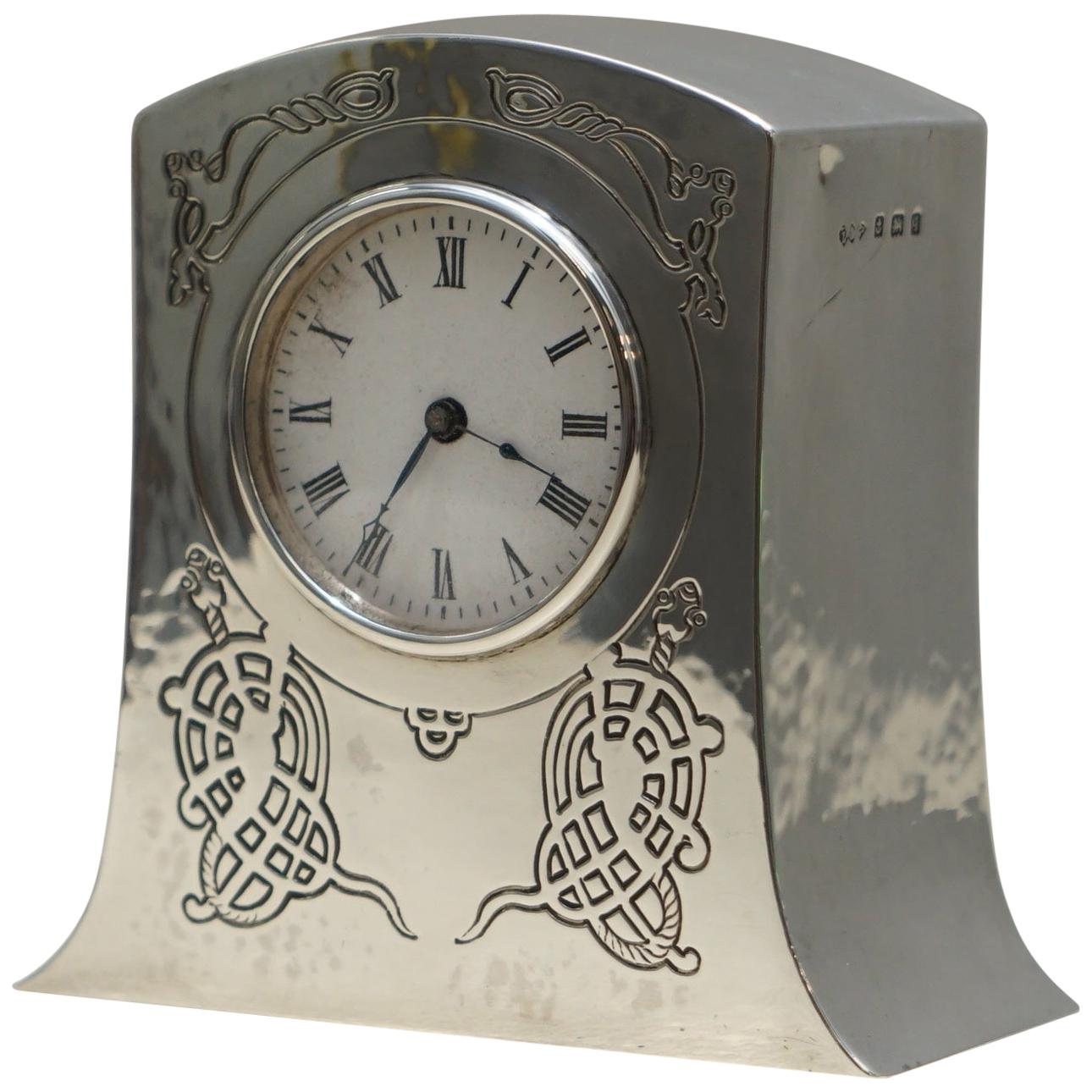 Solid Sterling Silver Liberty's London 1915 Miniature Carrage Clock Tudric Feel For Sale