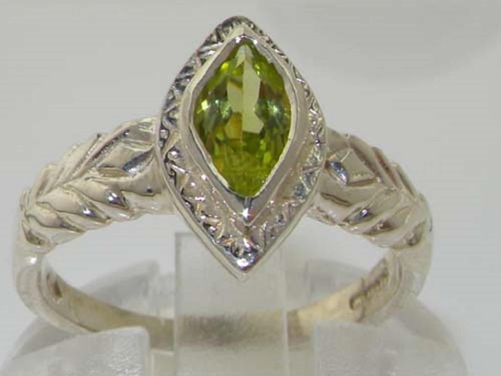 For Sale:  Solid Sterling Silver Marquise Cut Natural Peridot Solitaire Ring Customizable 3