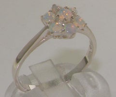 Solid Sterling Silver Natural Opal Womens Cluster Ring, Customizable