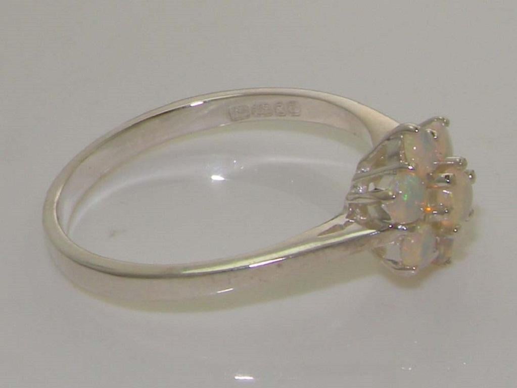For Sale:  Solid Sterling Silver Natural Opal Womens Cluster Ring, Customizable 4