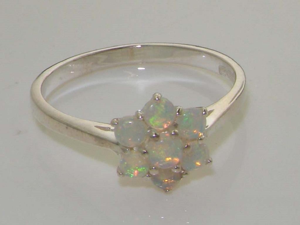 For Sale:  Solid Sterling Silver Natural Opal Womens Cluster Ring, Customizable 5