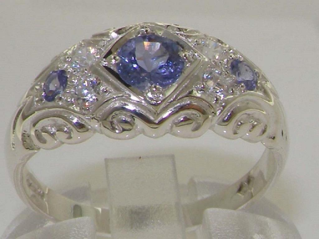 For Sale:  Solid Sterling Silver Natural Tanzanite & Diamond Accent Band Ring Customizable 2