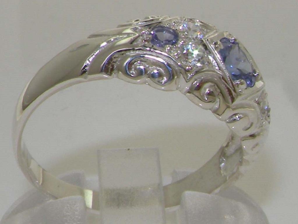 For Sale:  Solid Sterling Silver Natural Tanzanite & Diamond Accent Band Ring Customizable 3