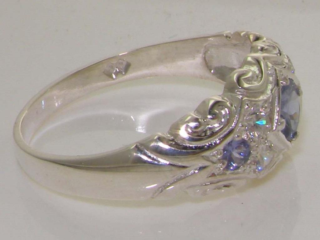 For Sale:  Solid Sterling Silver Natural Tanzanite & Diamond Accent Band Ring Customizable 4