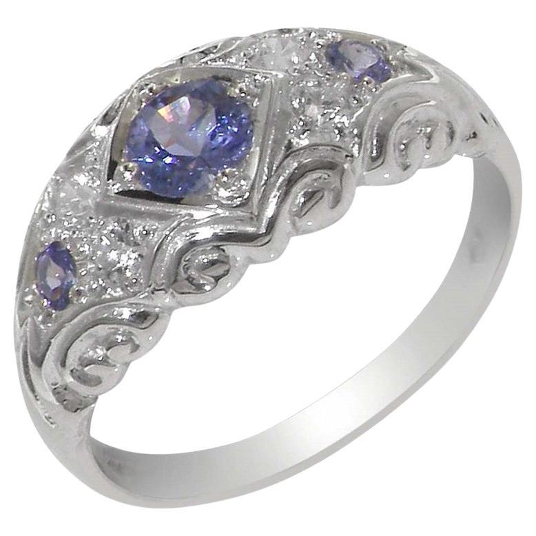 For Sale:  Solid Sterling Silver Natural Tanzanite & Diamond Accent Band Ring Customizable