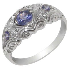 Bague en argent massif avec accents de tanzanite naturelle et de diamant Personnalisable