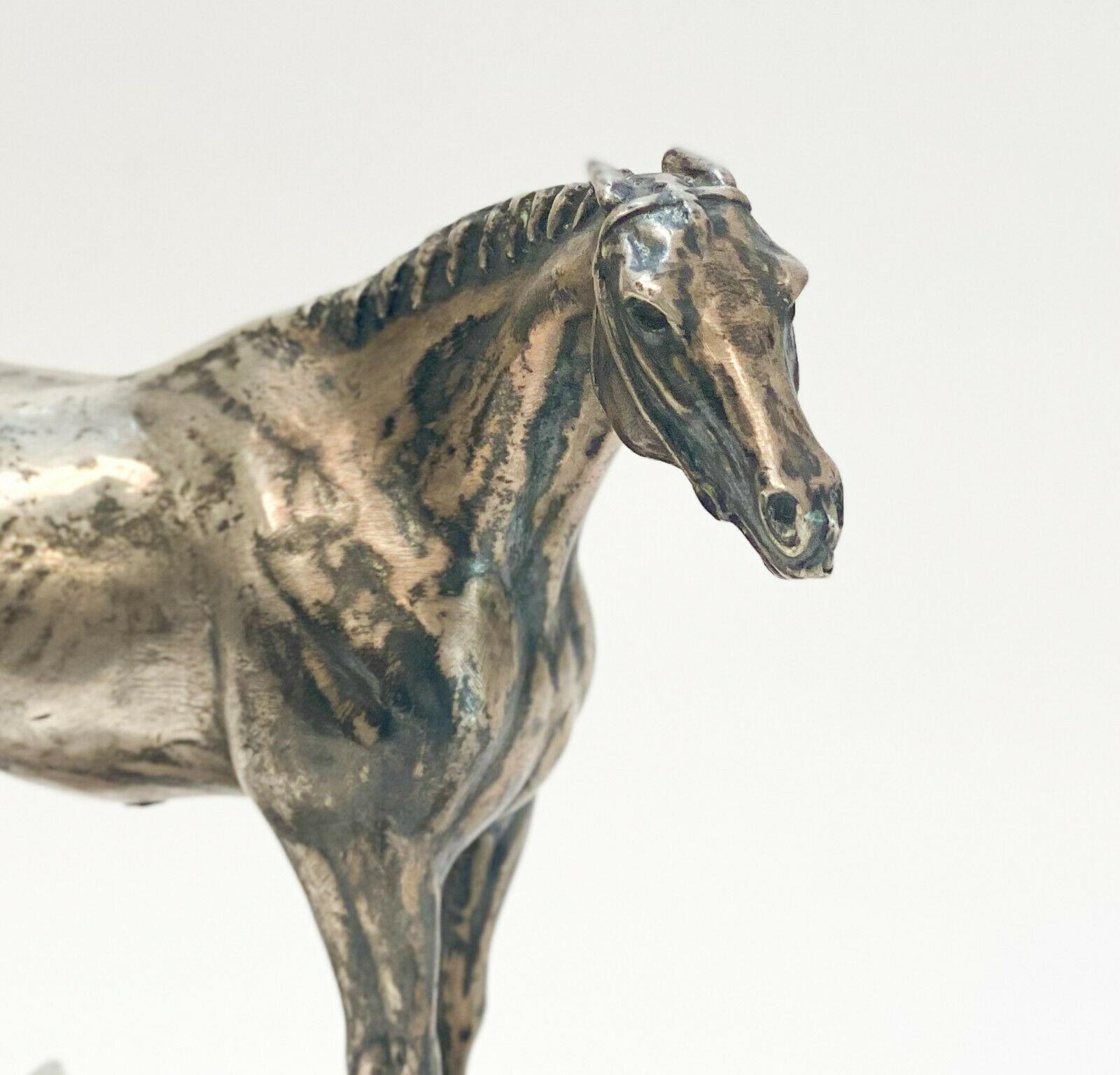 Solid sterling silver on rock crystal geode horse stallion figurine, vintage. The horse is solid sterling, not filled. Stamped 