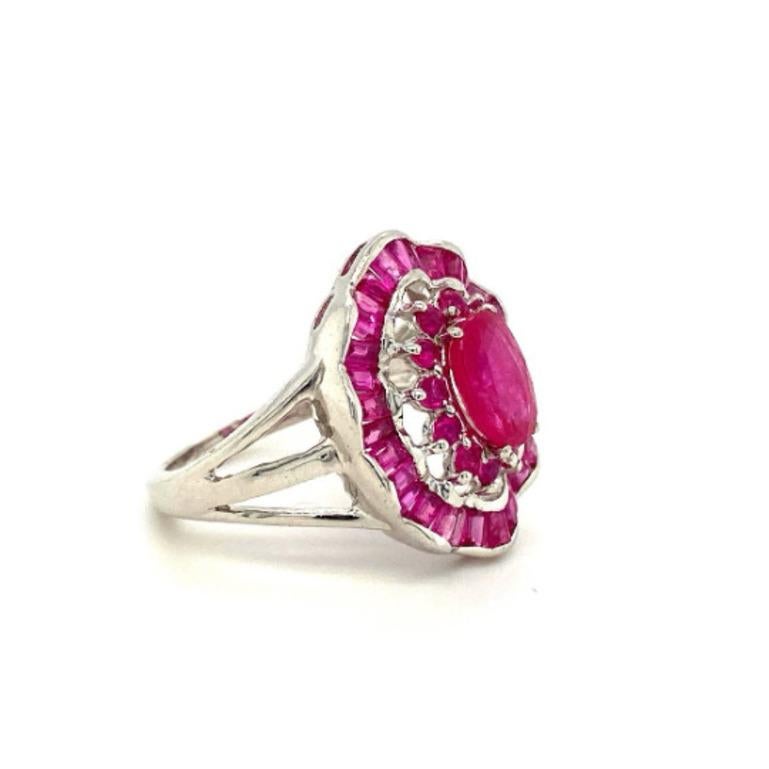 Solid Sterling Silver Ruby Cocktail Ring for Her, Valentine Gift for Wife 3